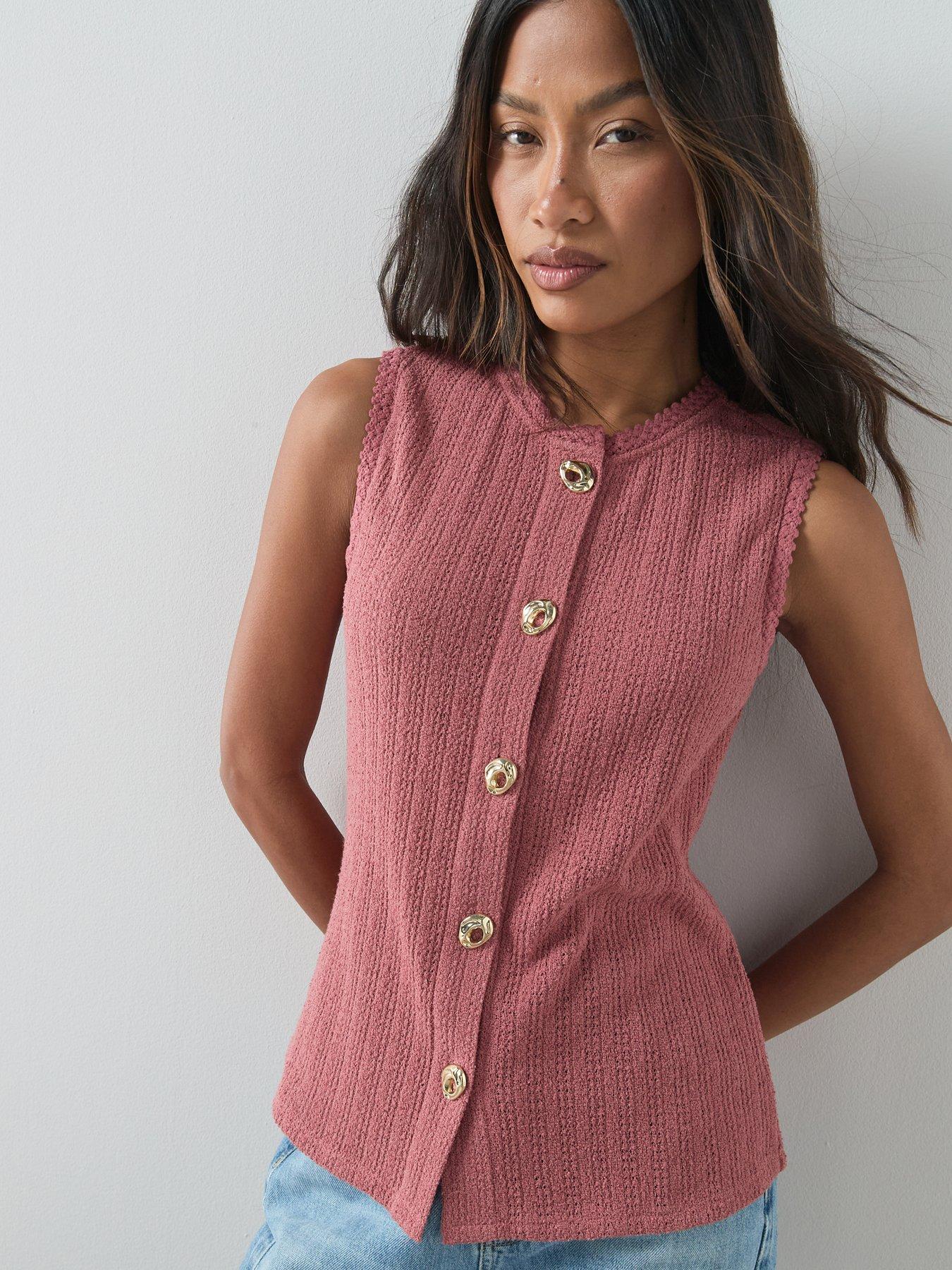  image of the-very-collection-textured-button-through-top-pink