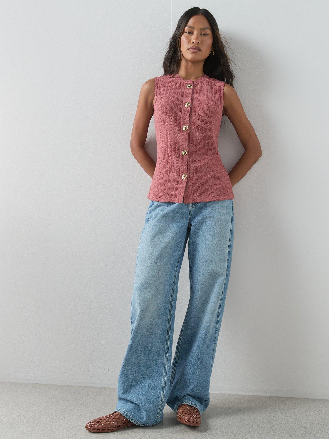  image of the-very-collection-textured-button-through-top-pink