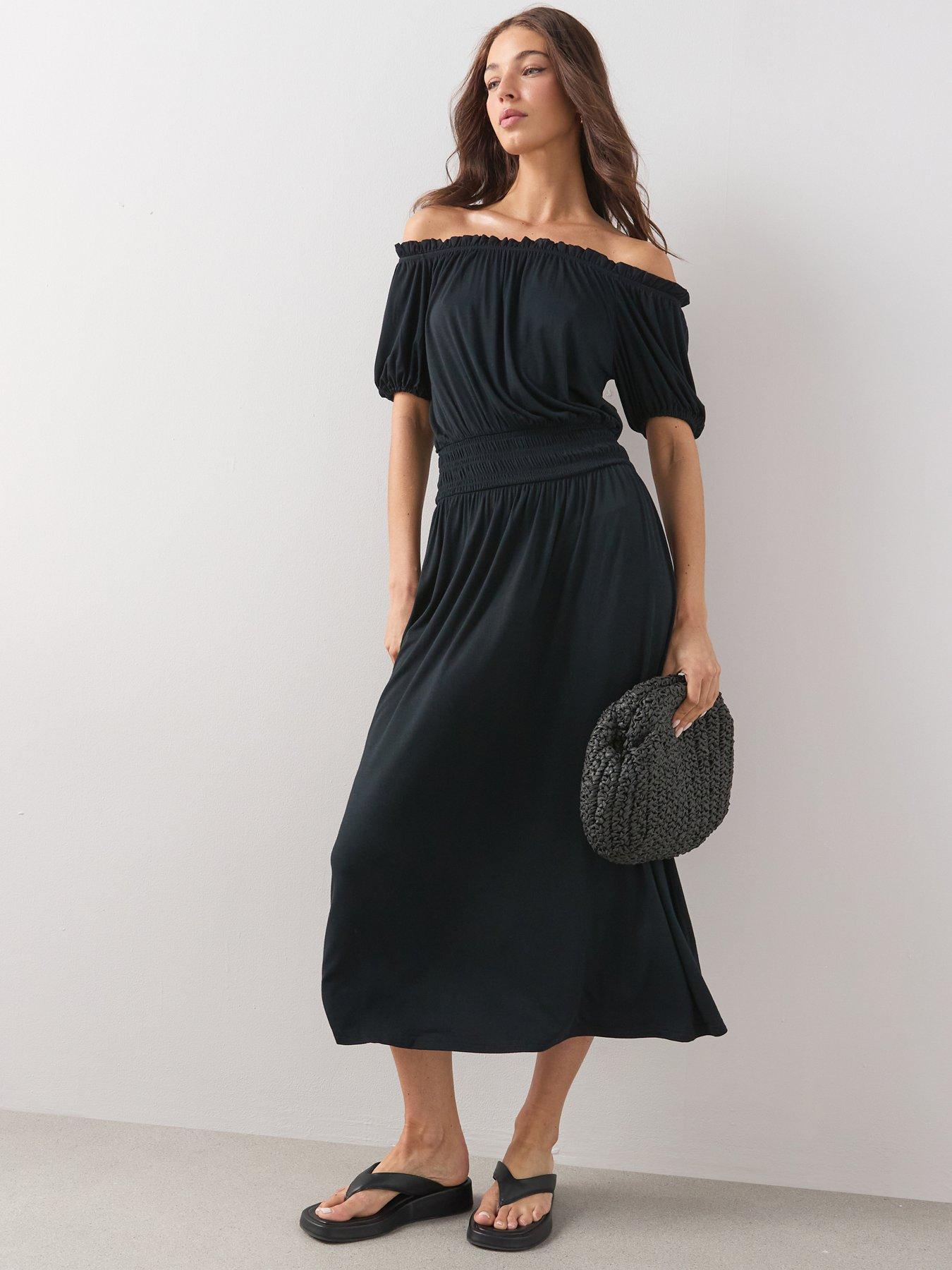 The Very Collection Stretch Bardot Midaxi Dress - Black