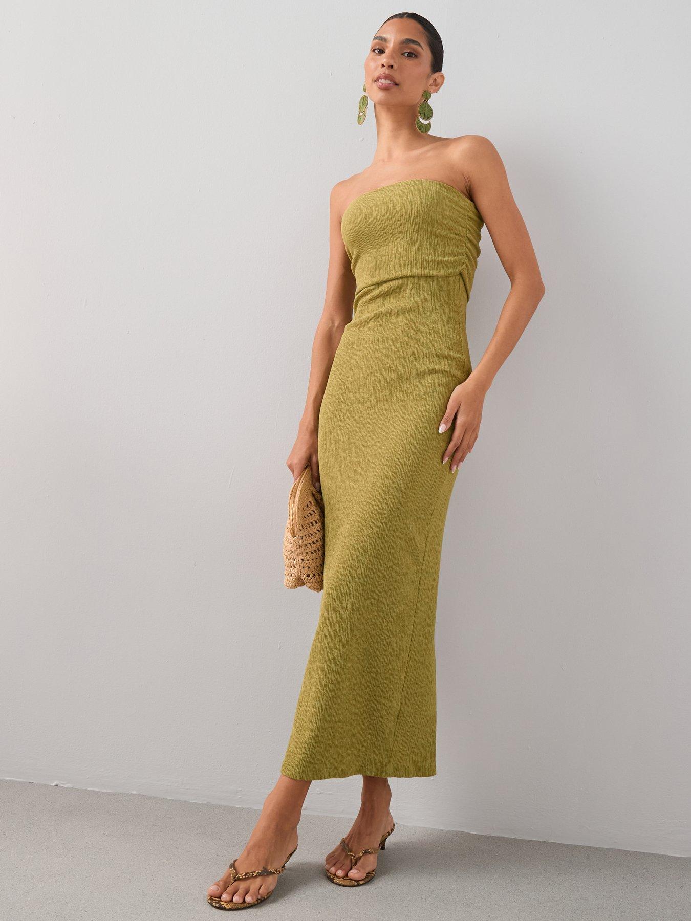 The Very Collection Textured Bandeau Midi Dress - Green