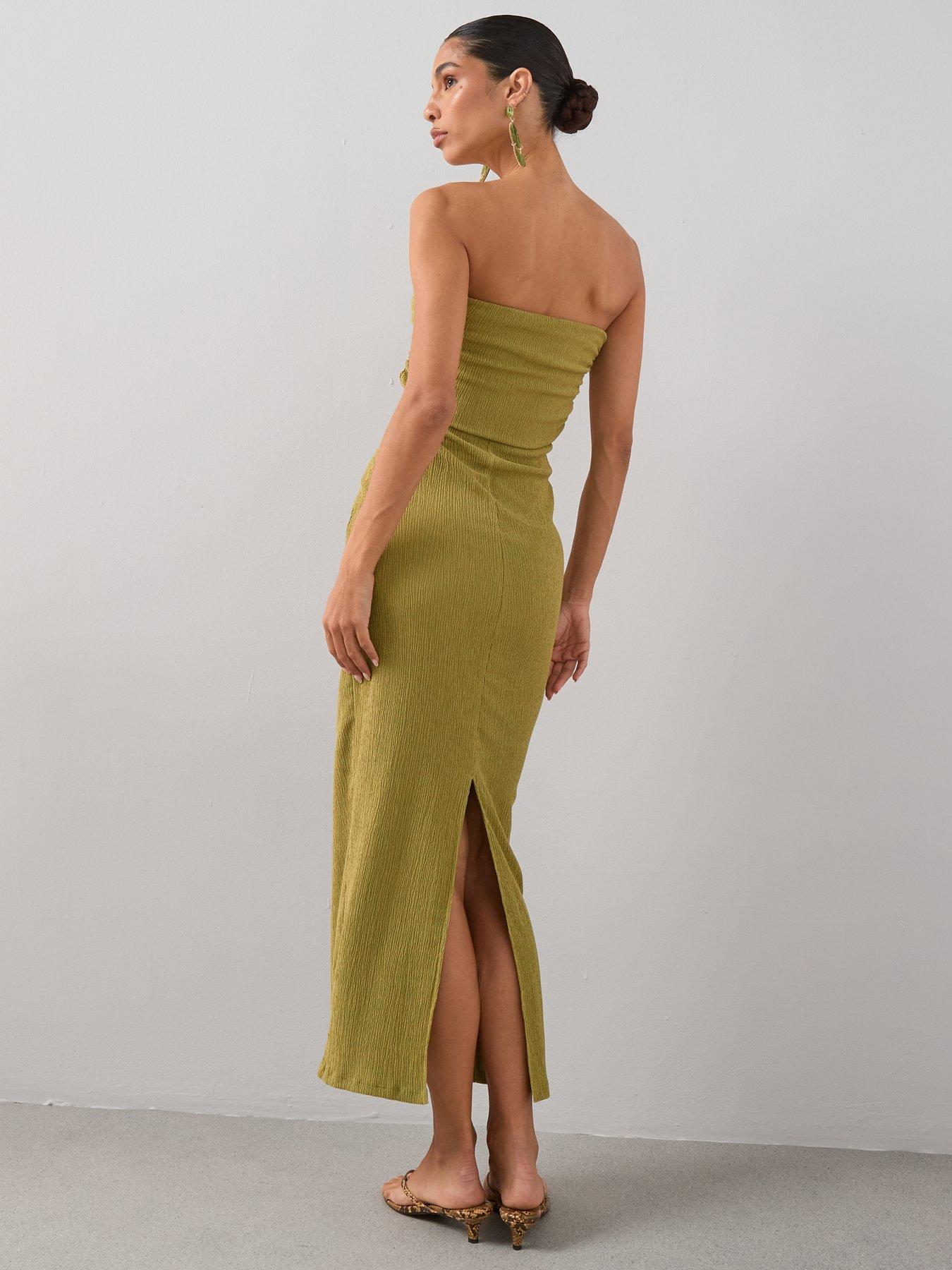 Image 2 of 7 of The Very Collection Textured Bandeau Midi Dress - Green