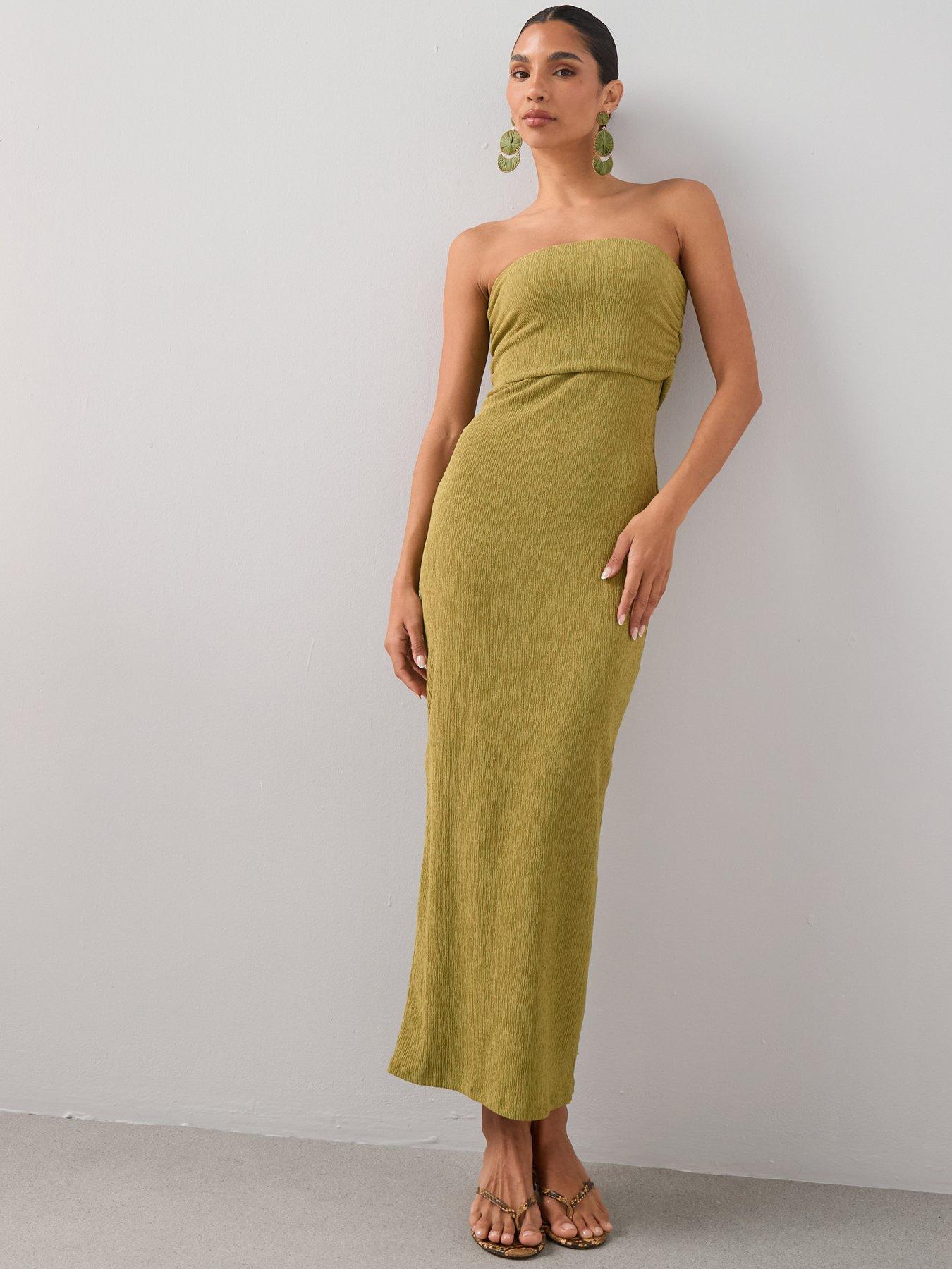 Image 6 of 7 of The Very Collection Textured Bandeau Midi Dress - Green