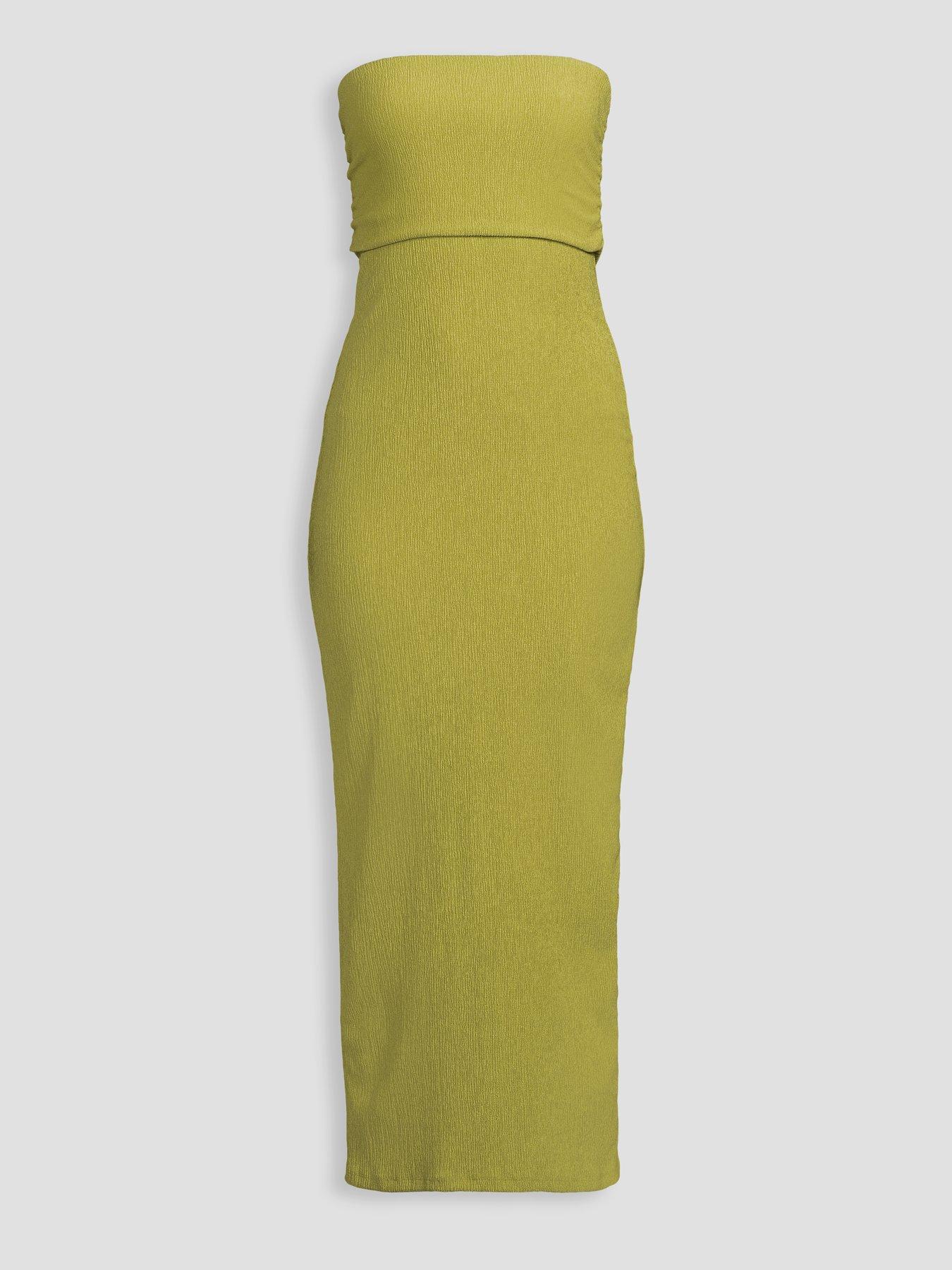 Image 7 of 7 of The Very Collection Textured Bandeau Midi Dress - Green