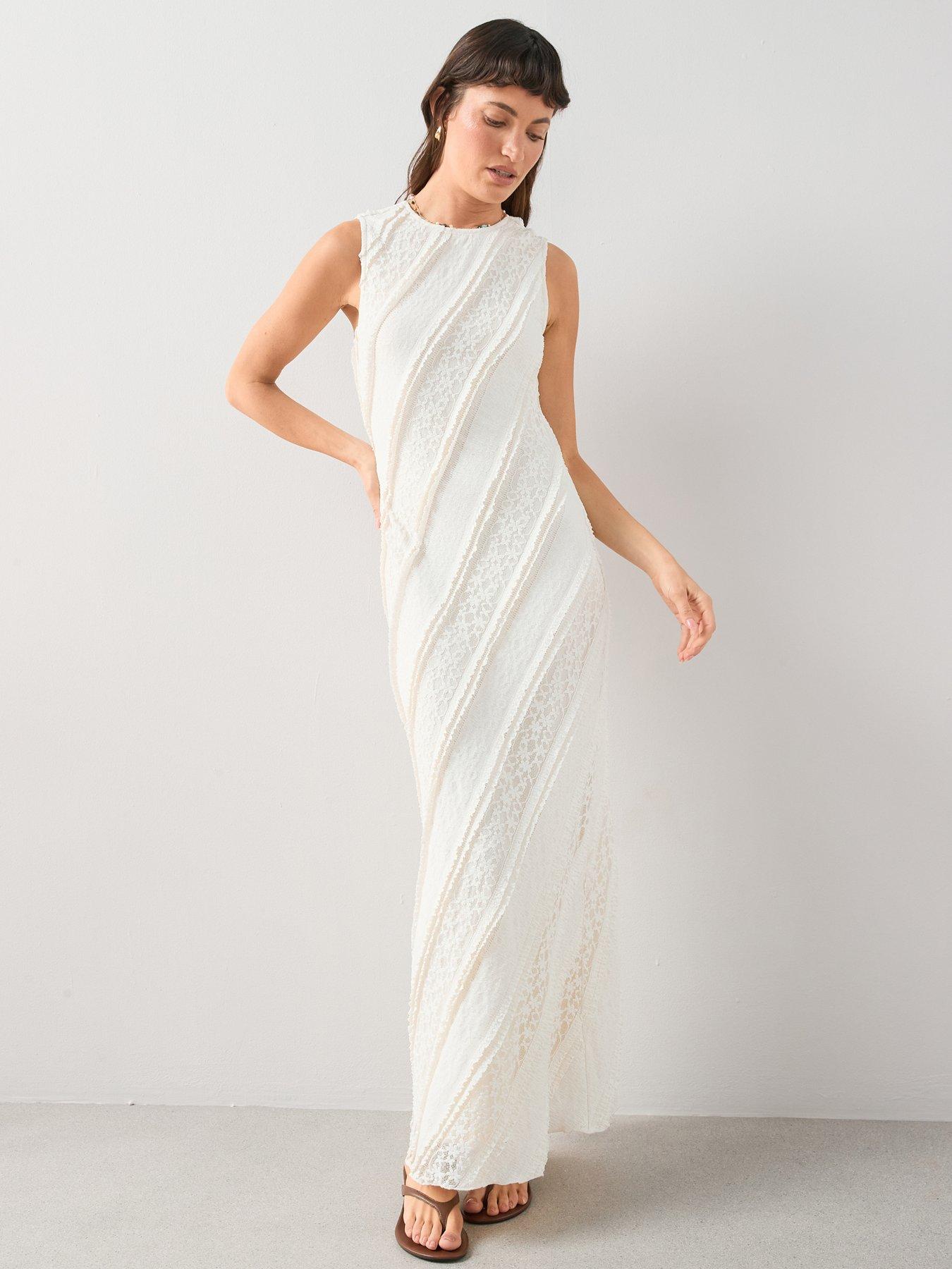 The Very Collection Sleeveless Lace Panelled Dress - Cream