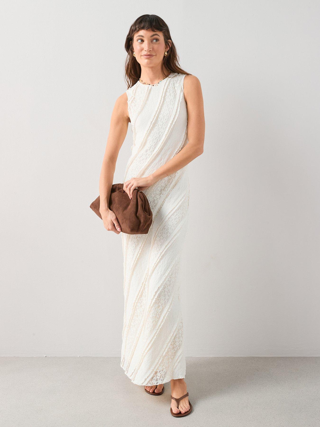 Image 3 of 6 of The Very Collection Sleeveless Lace Panelled Dress - Cream