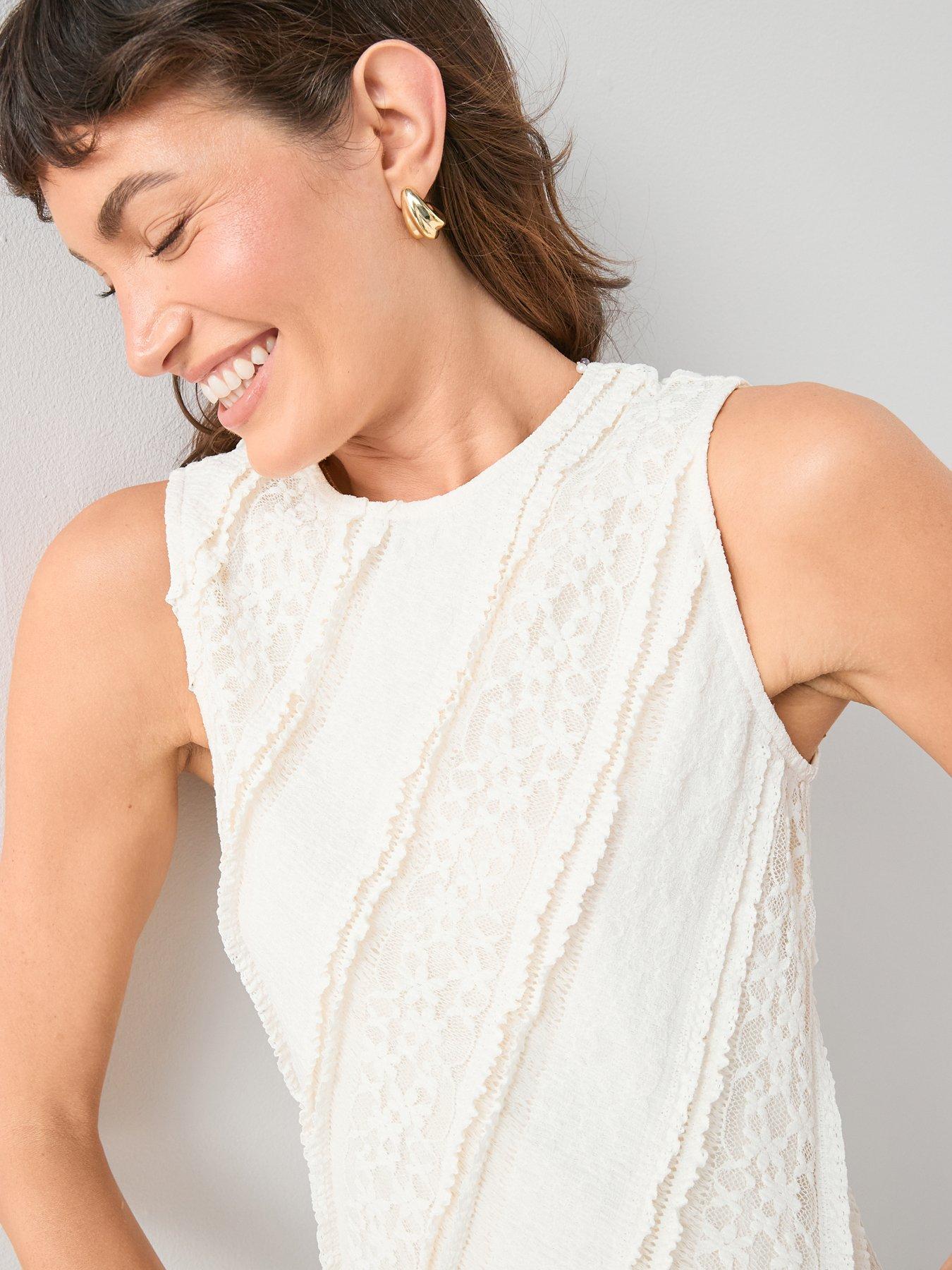 Image 4 of 6 of The Very Collection Sleeveless Lace Panelled Dress - Cream