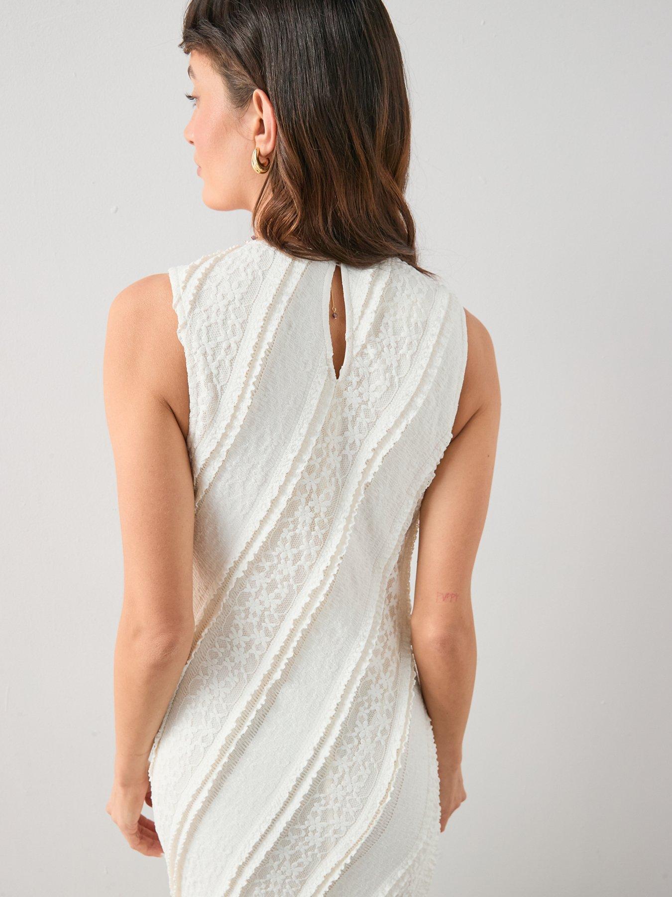 Image 5 of 6 of The Very Collection Sleeveless Lace Panelled Dress - Cream