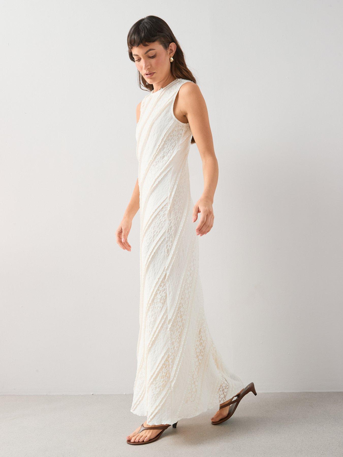 Image 6 of 6 of The Very Collection Sleeveless Lace Panelled Dress - Cream