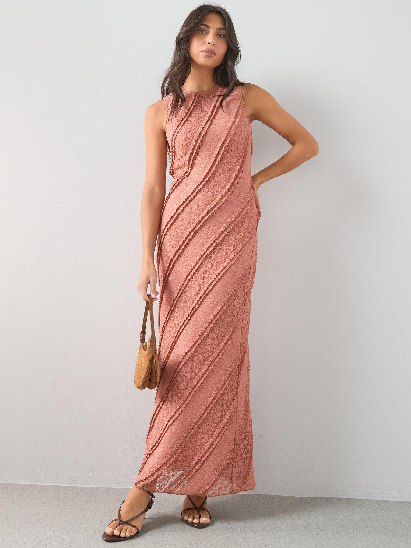 The Very Collection Sleeveless Lace Panelled Maxi Dress - Pink