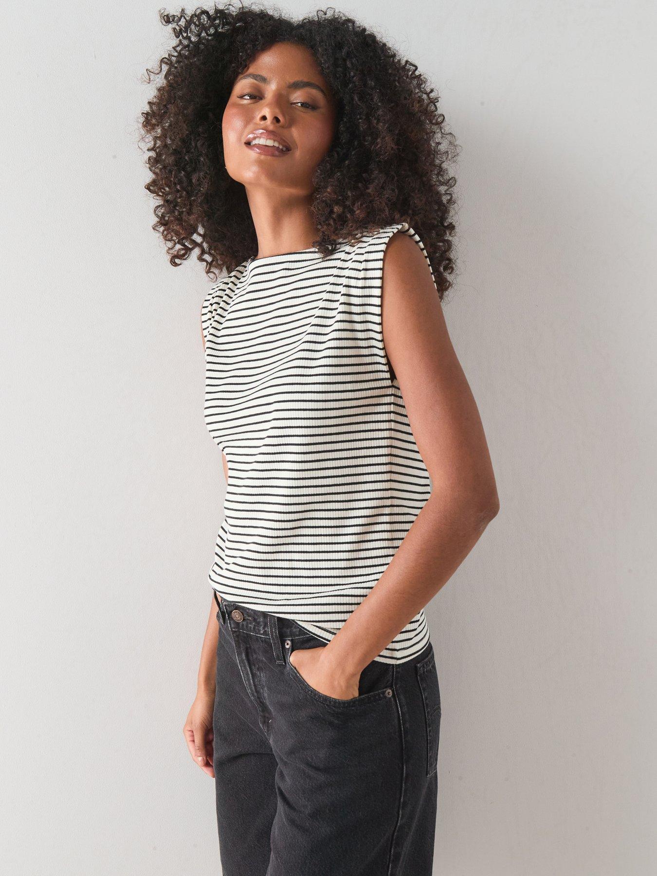 The Very Collection Mono Twist Shoulder Ribbed Vest - Black