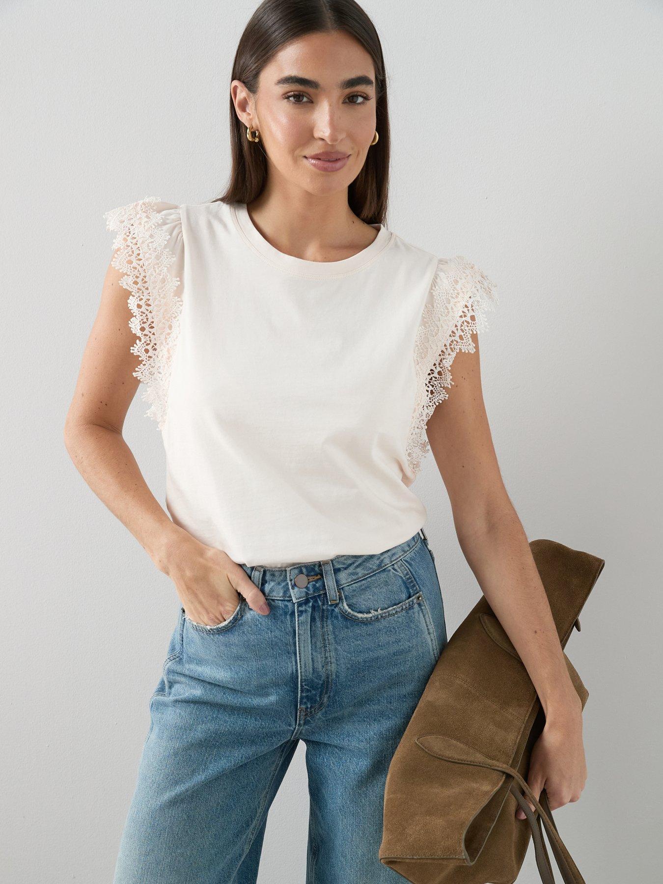 The Very Collection Lace Trim Tee - Cream