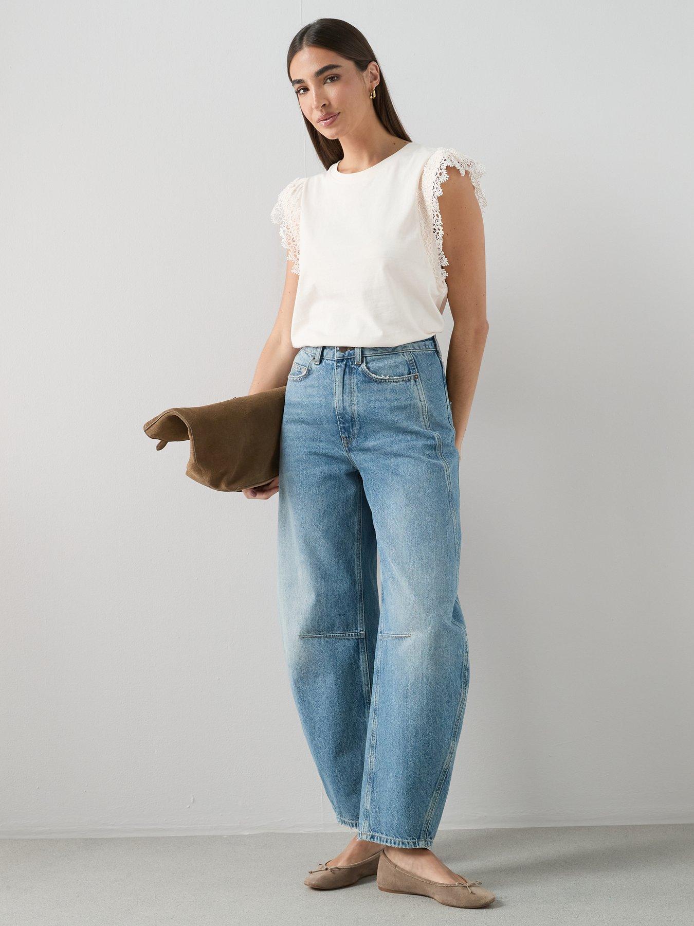 Image 3 of 6 of The Very Collection Lace Trim Tee - Cream