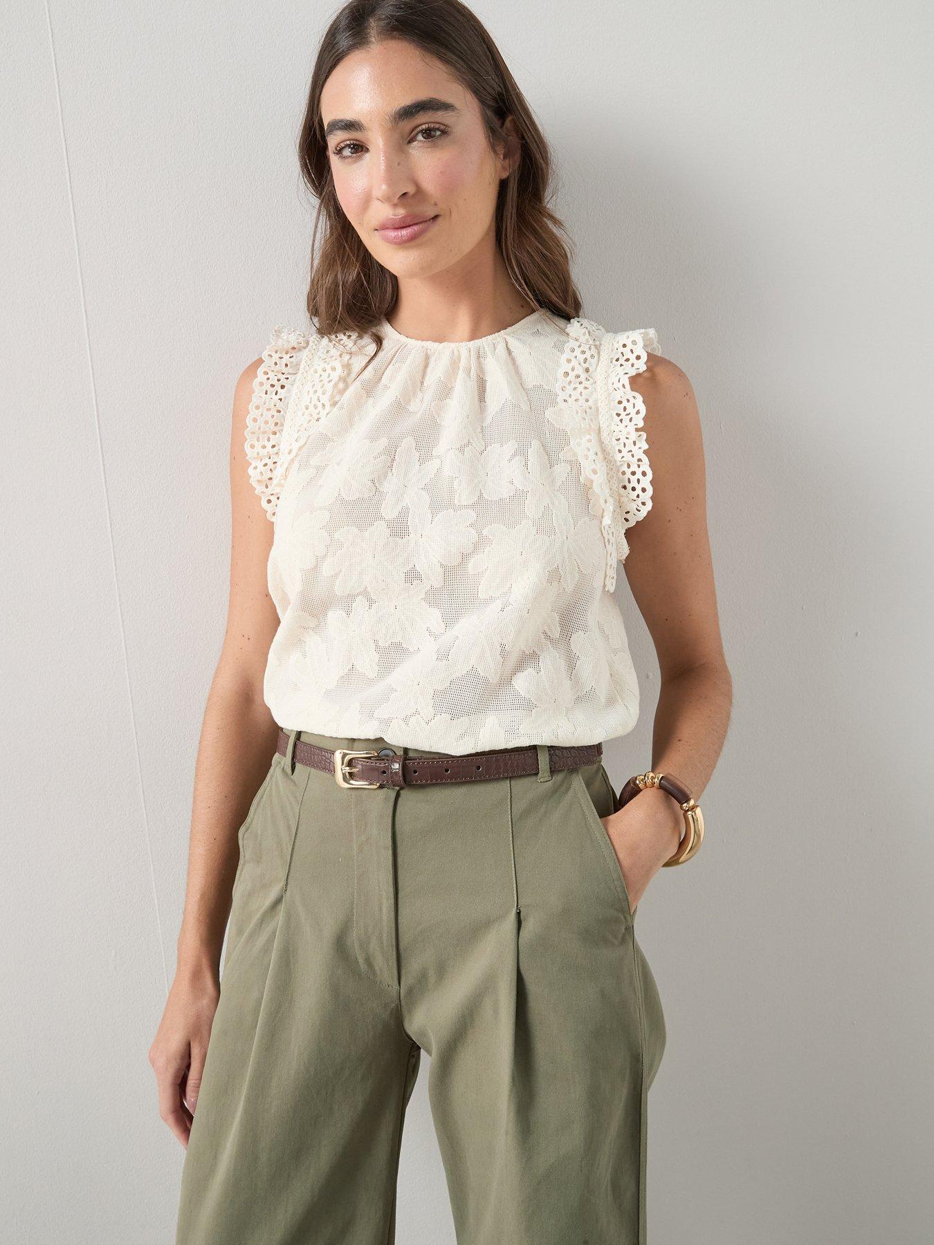 The Very Collection All Over Lace Frill Sleeveless Top - White