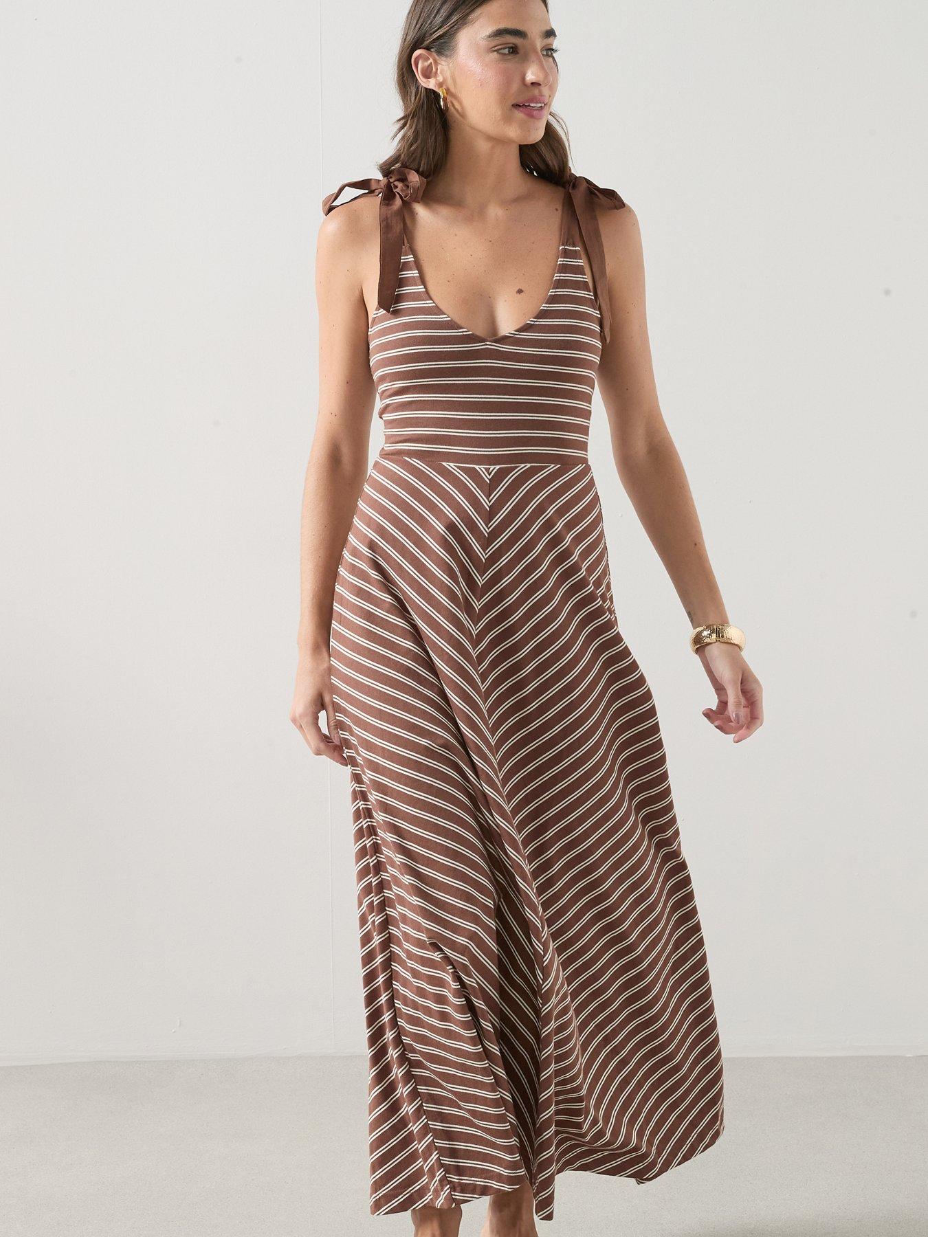 The Very Collection Tie Shoulder Stripe Midi Dress