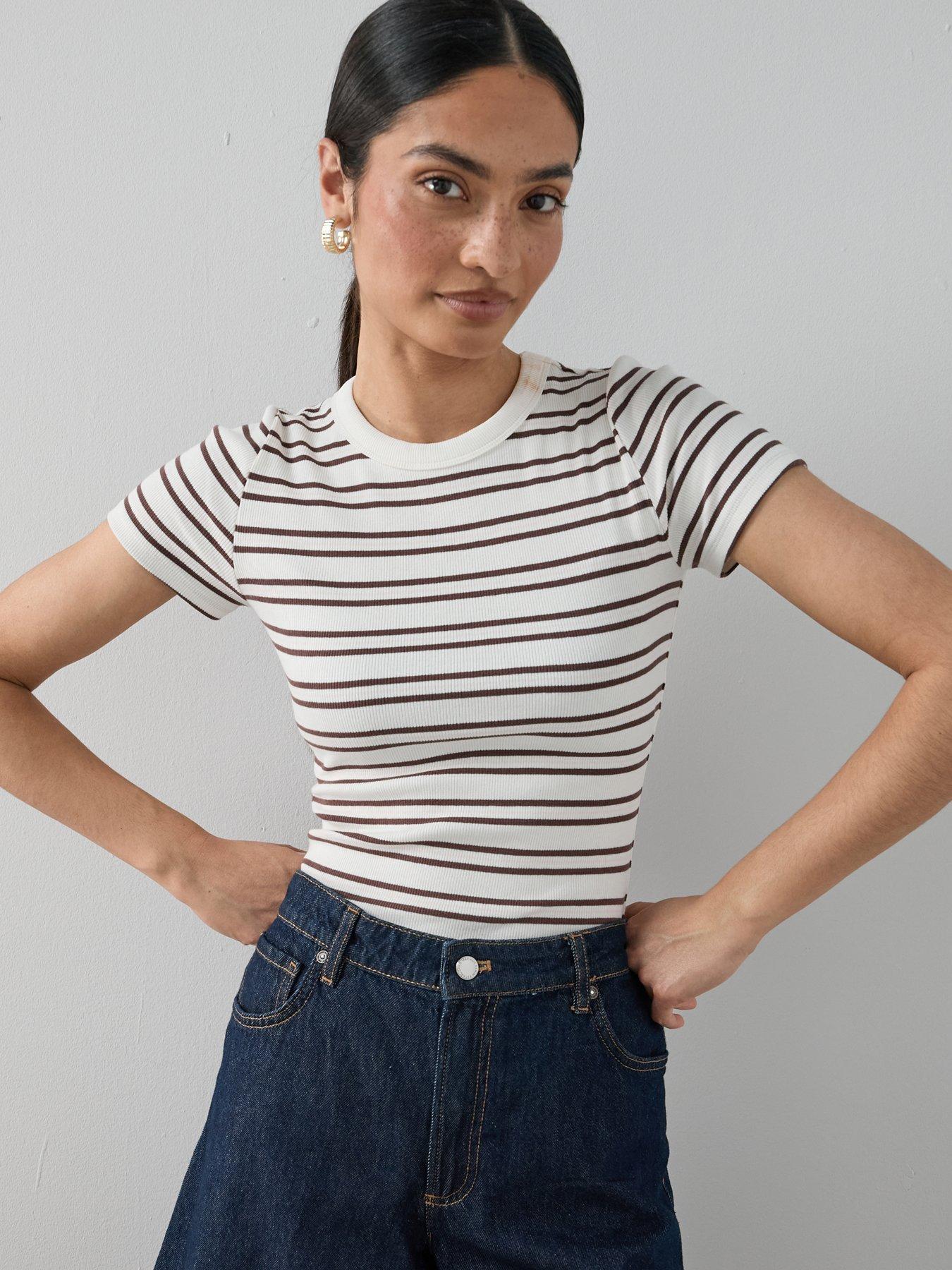 The Very Collection Stretch Rib Stripe T-Shirt - Cream