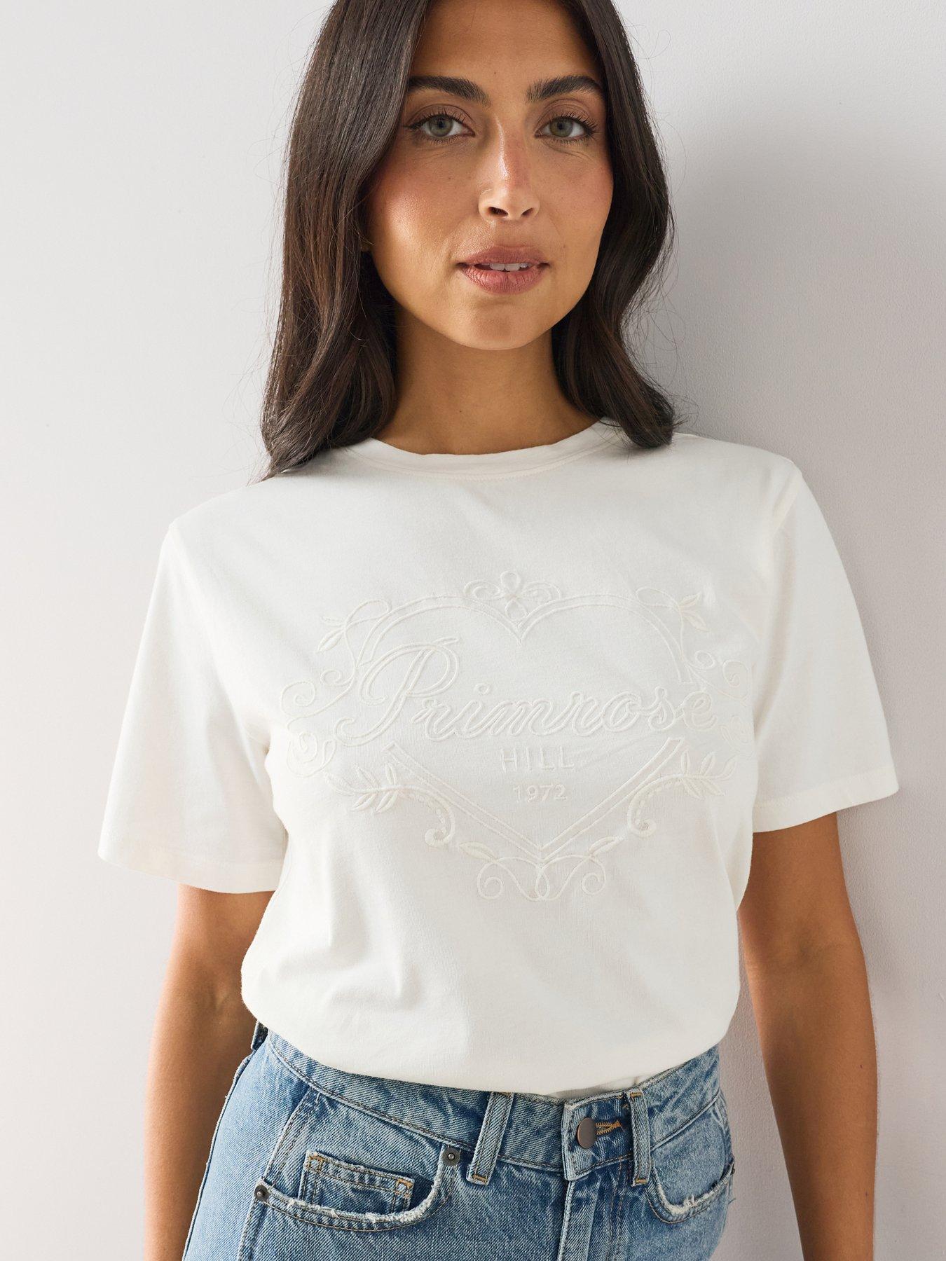 The Very Collection Primrose Embossed Short Sleeve T-Shirt - Cream/Brown