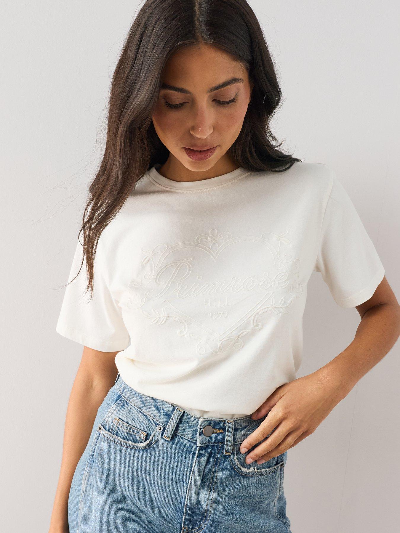 Image 5 of 6 of The Very Collection Primrose Embossed Short Sleeve T-Shirt - Cream/Brown