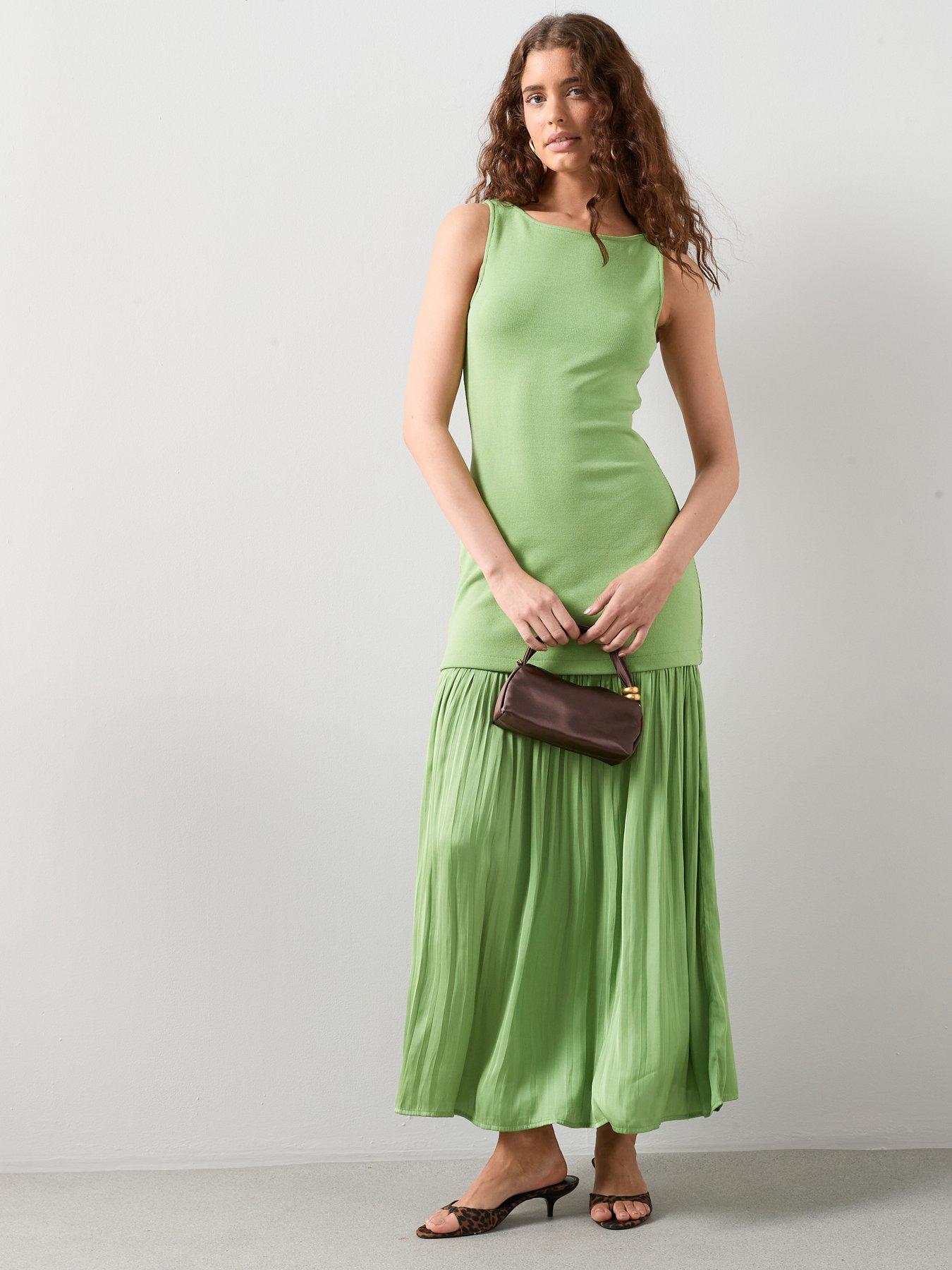 The Very Collection Sleeveless Pleated Skirt Dress - Green