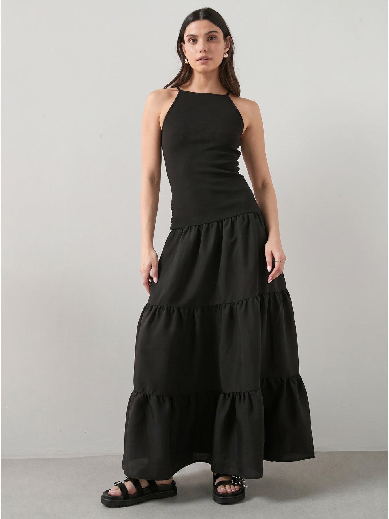 The Very Collection Sleeveless Maxi Tiered Ruffle Dress - Black