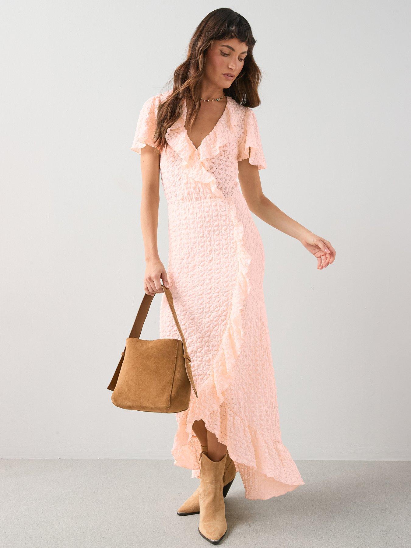 The Very Collection Short Sleeve Frill Lace Maxi Dress - Pink