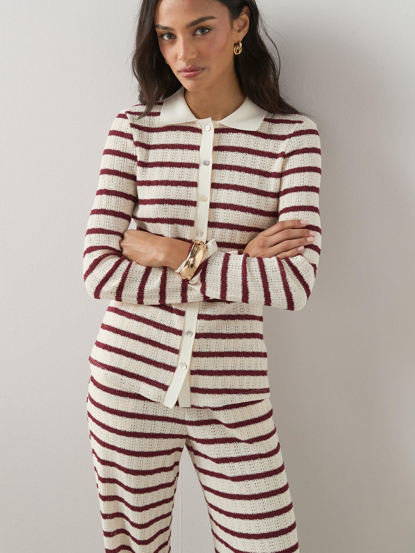 The Very Collection Stripe Crochet Button Up Shirt Co-Ord - Cream