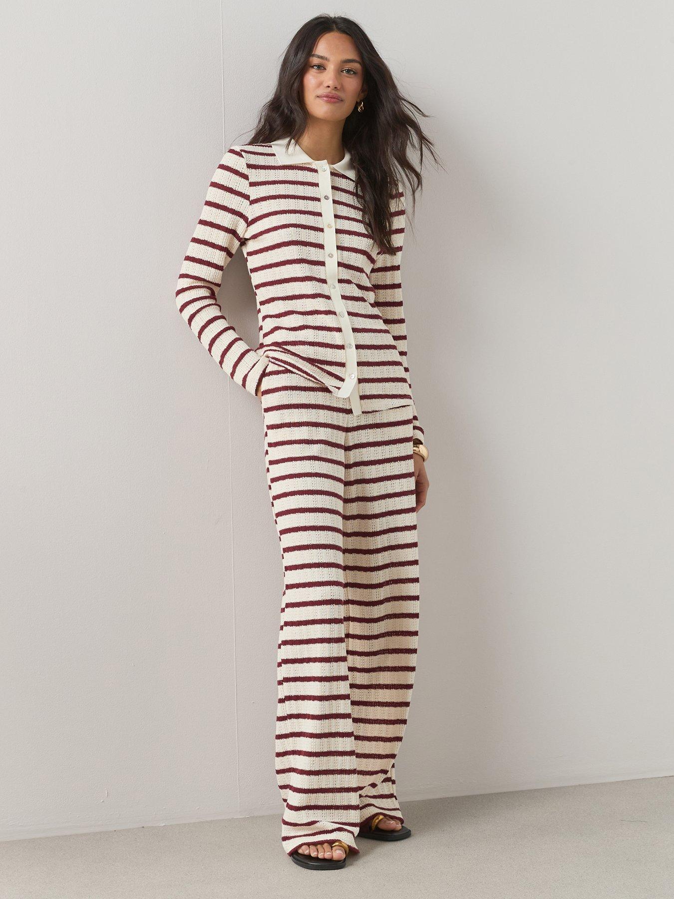 The Very Collection Stripe Crochet Wide Leg Trouser Co-Ord - Cream