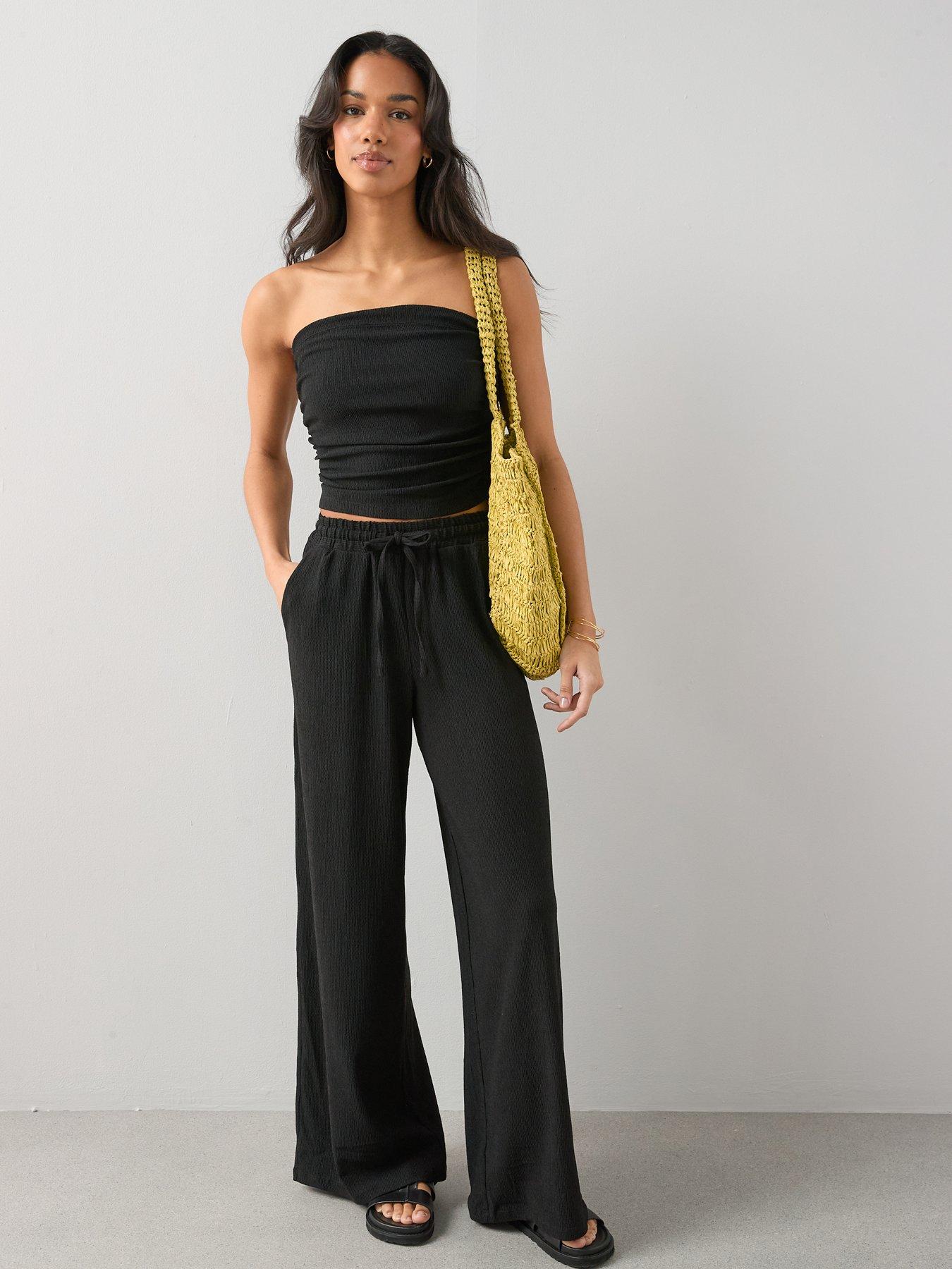  image of the-very-collection-textured-stretch-wide-leg-trousers