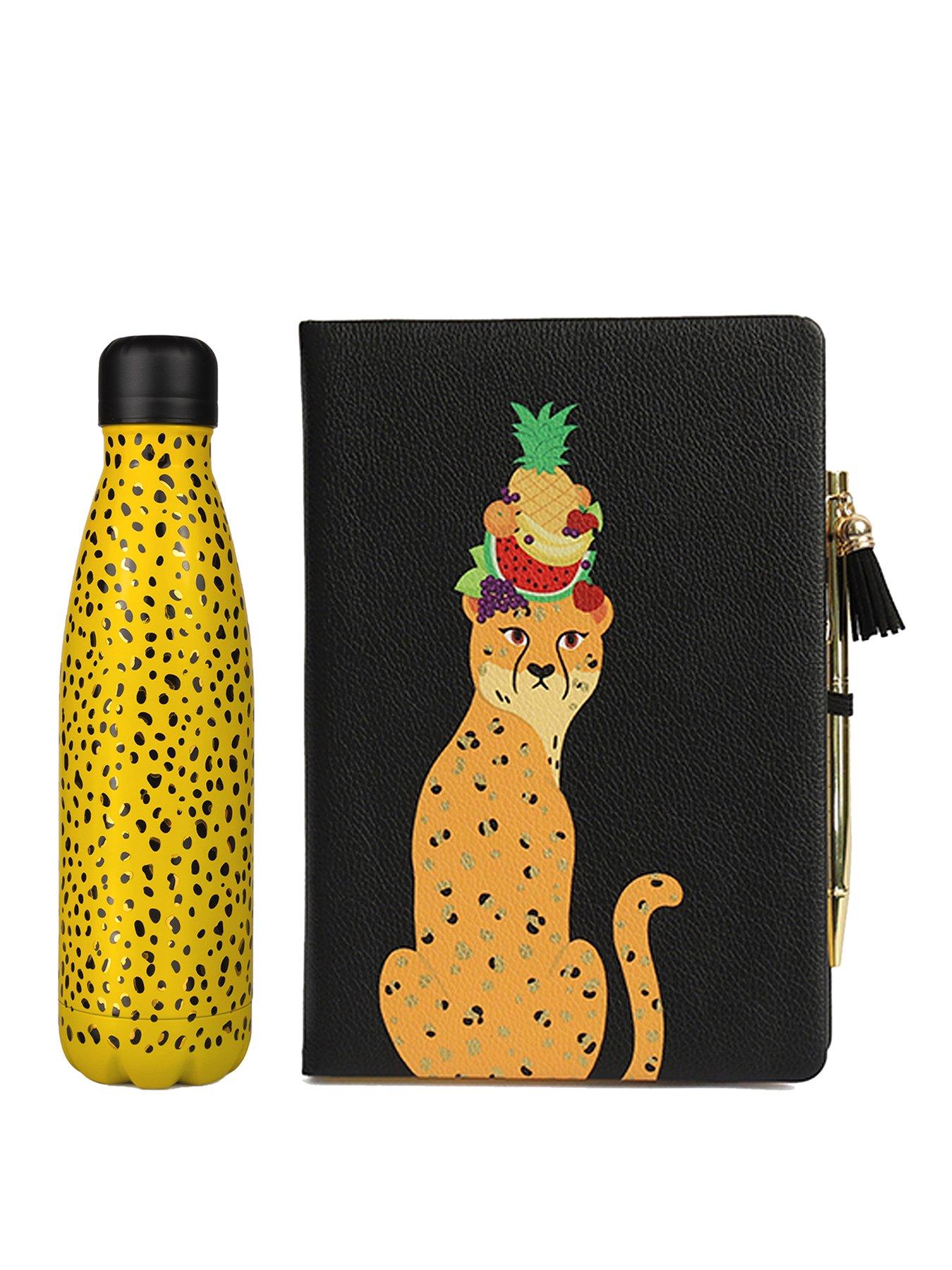  image of tache-a5-pu-padded-notebook-with-foil-on-cover-amp-page-edges-amp-cheetah-water-bottle-set