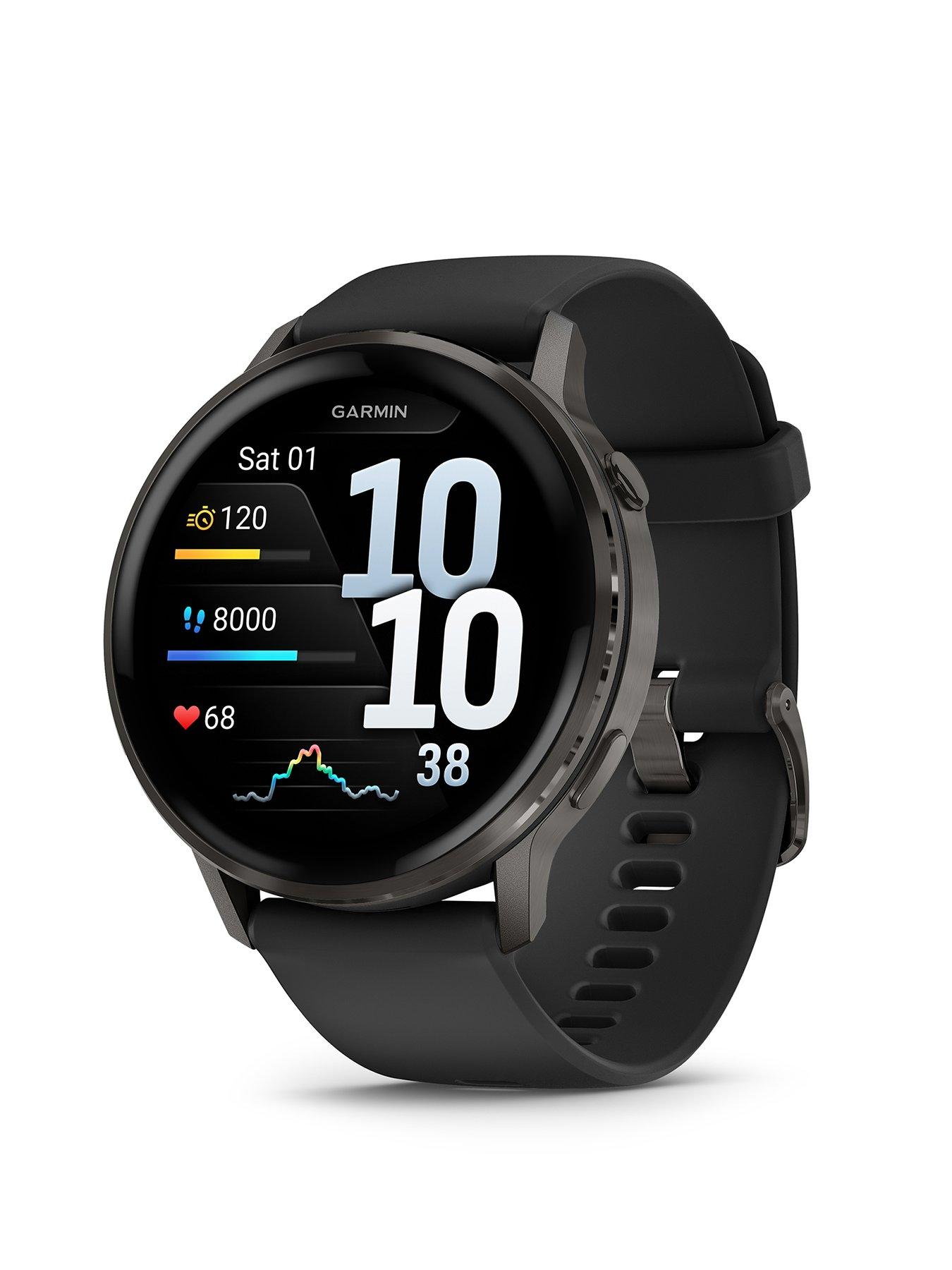 Image 1 of 7 of Garmin Venu 4 - 45mm Smartwatch - Slate Bezel with Black Silicone Band