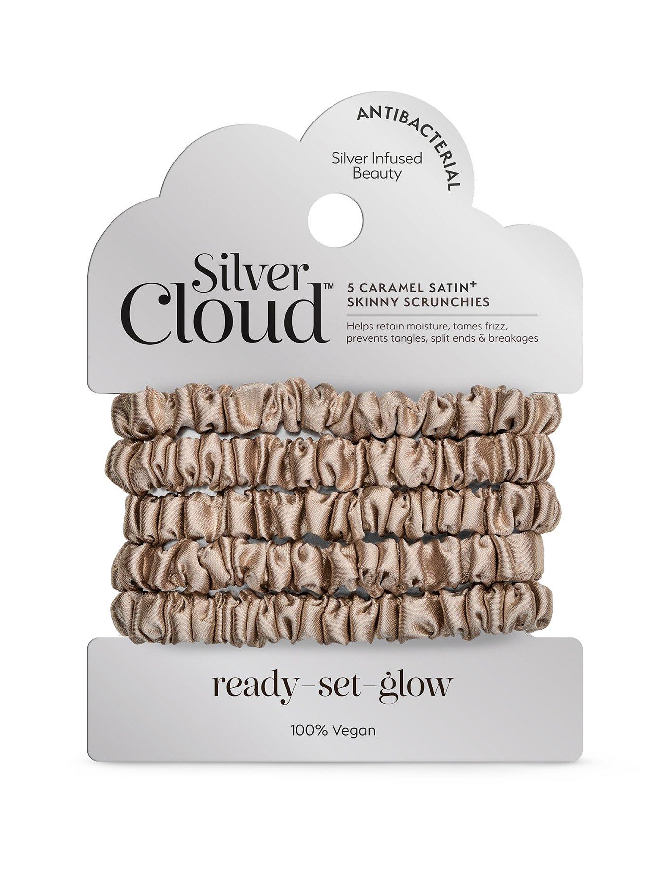 Silver Cloud Satin Skinny Scrunchies x 5 Infused with Silver Ions - Caramel
