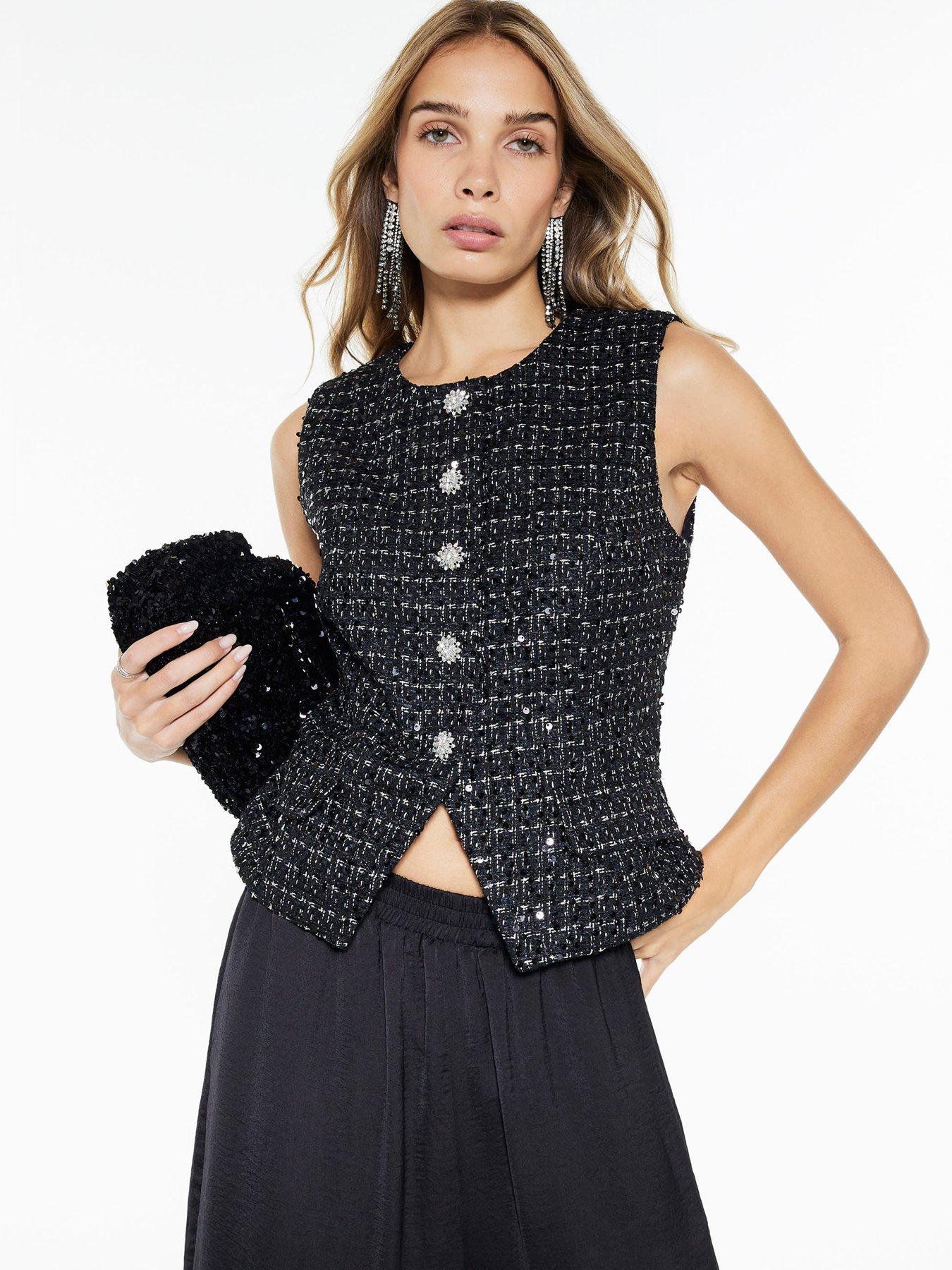 River Island Short Boucle Peplum Waistcoat - Black