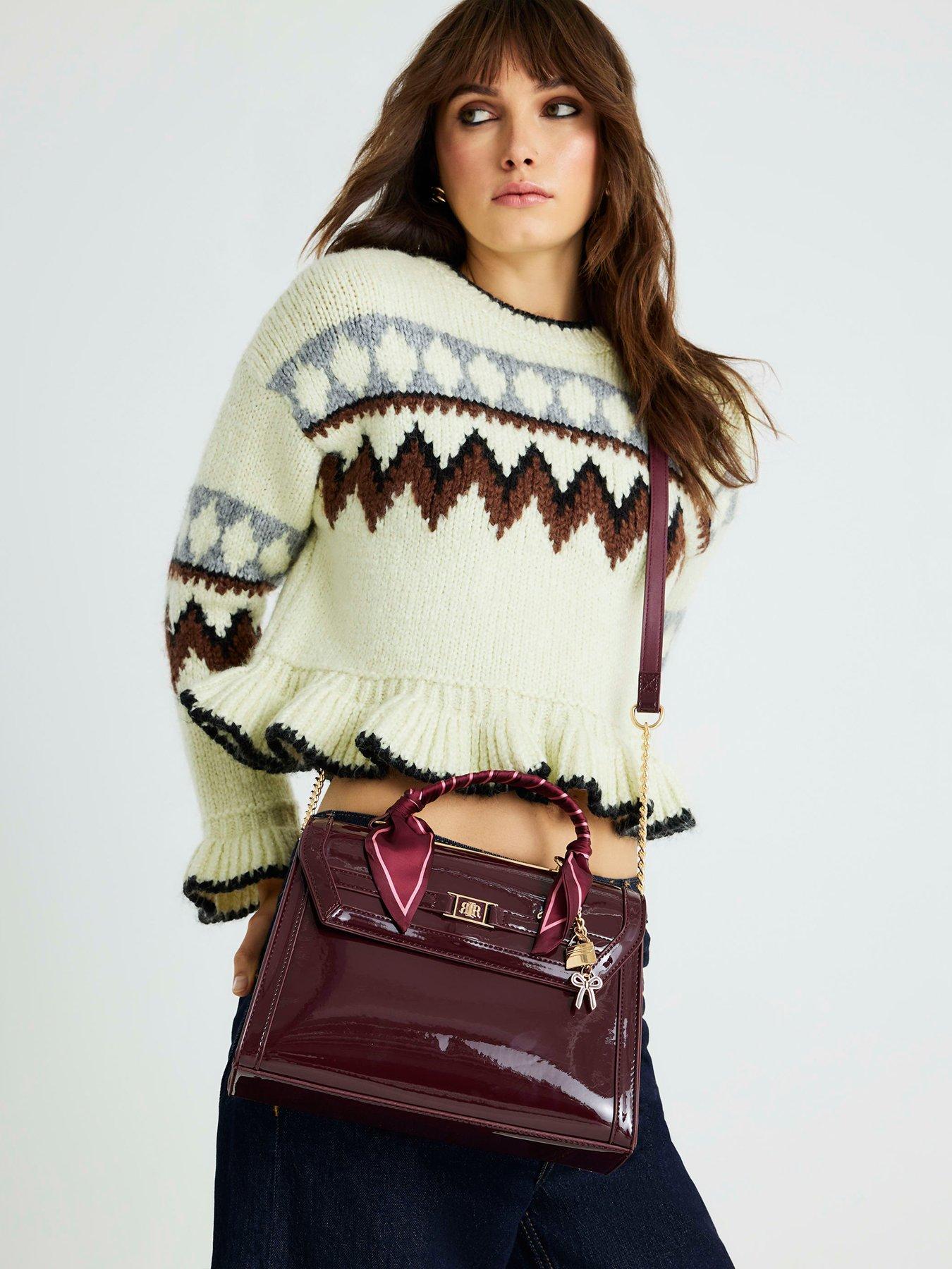 Image 1 of 6 of River Island Med Patent Charm Tote - Red