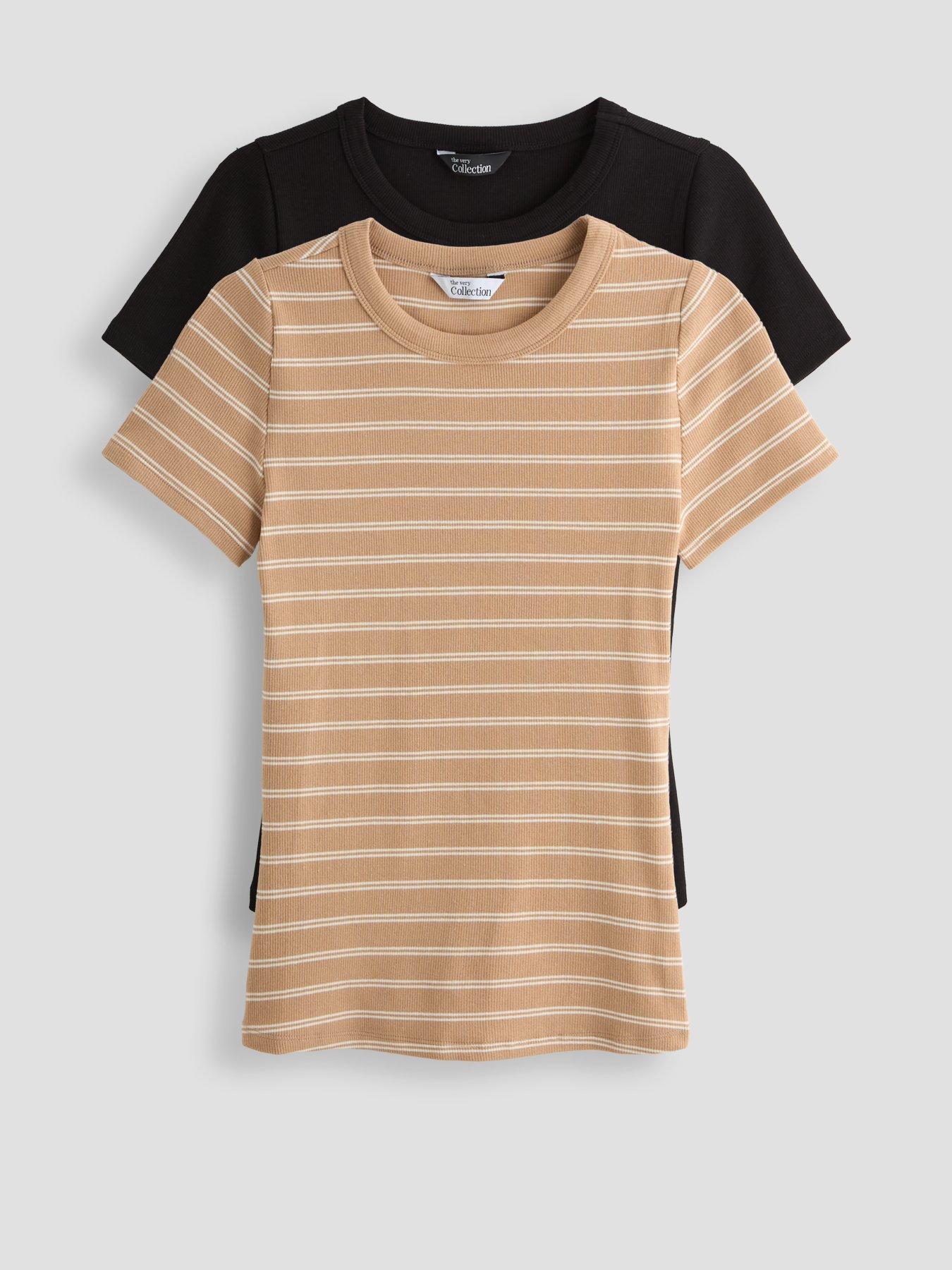 Image 1 of 7 of The Very Collection 2 Pack Stretch Rib T-Shirts - Multi