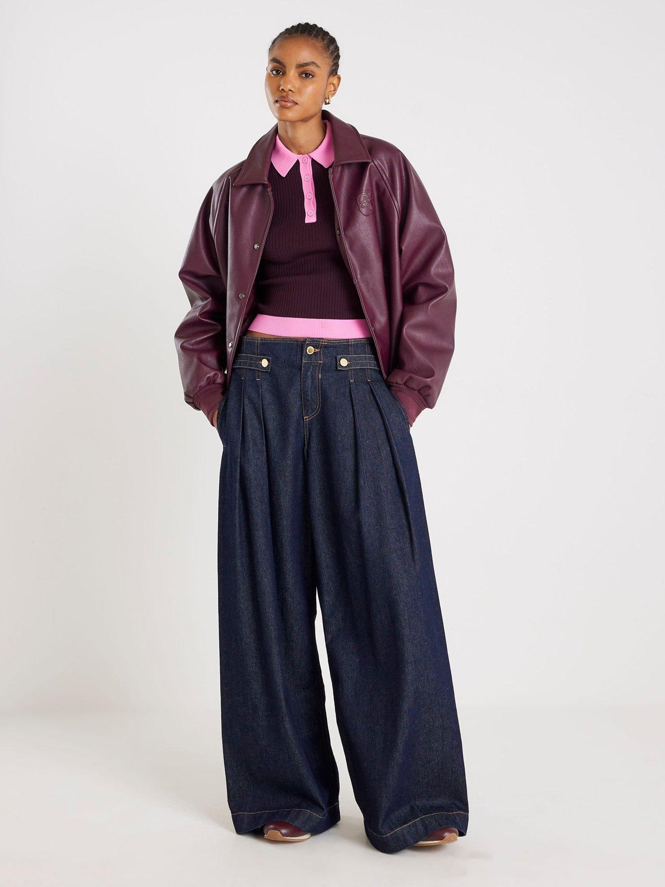 Image 3 of 6 of River Island Long Sleeve Ribbed Polo Top - Brown