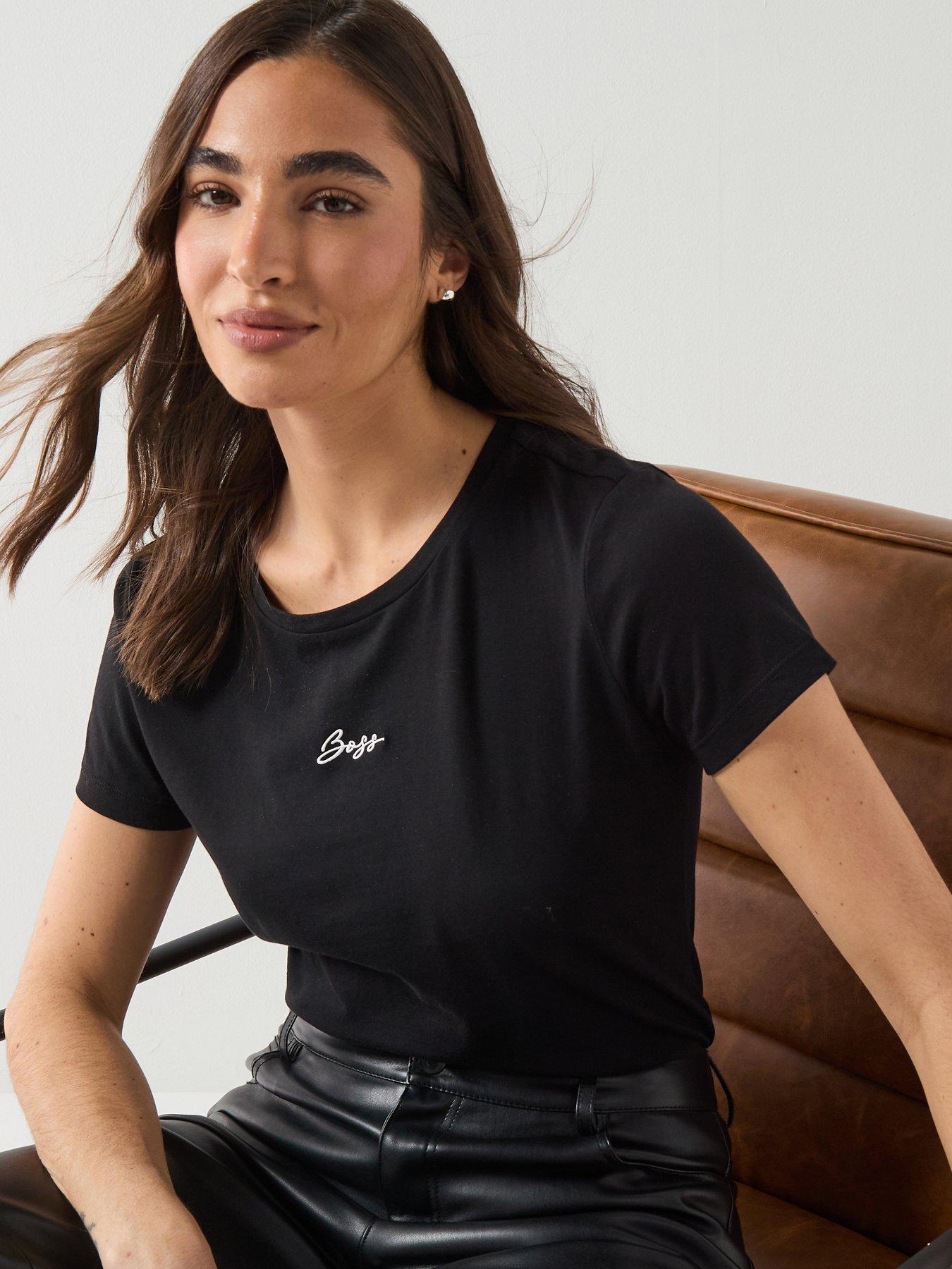 front image of boss-elove-embroidered-top-black