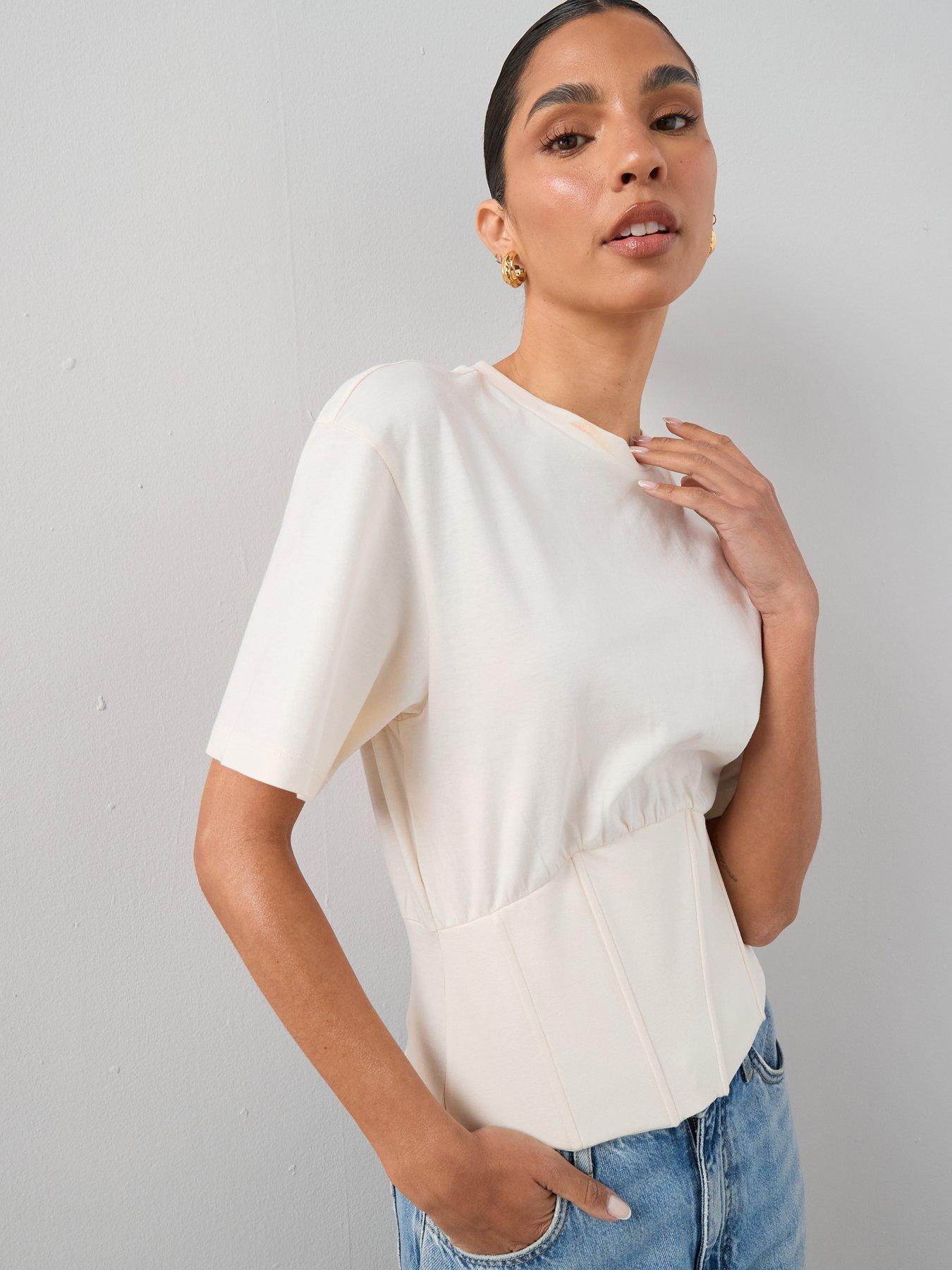 The Very Collection Corset Waist Cropped T-Shirt - Cream