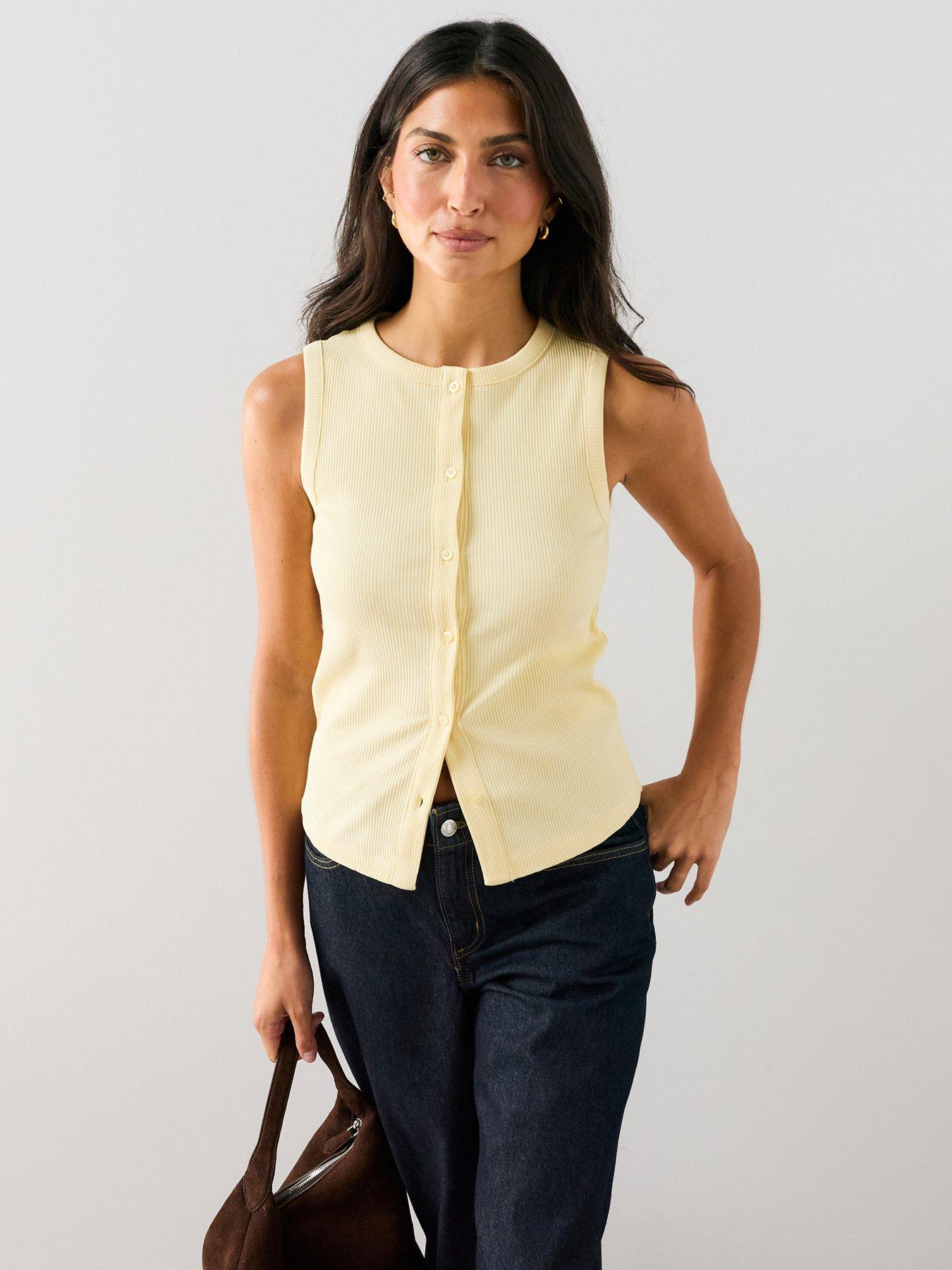 The Very Collection Button Thru Ribbed Vest - Yellow