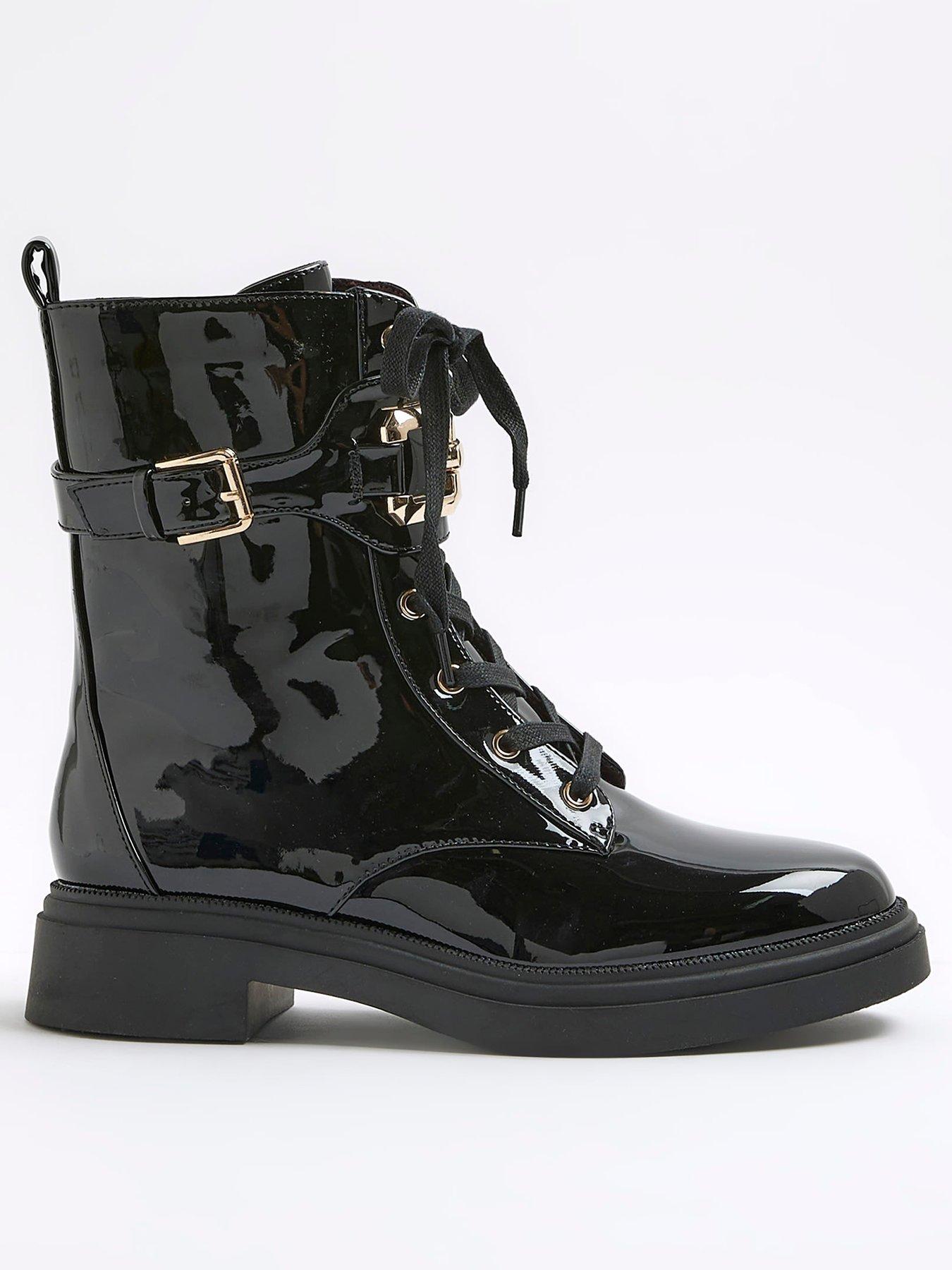  image of river-island-wide-lace-up-chunky-boot-black