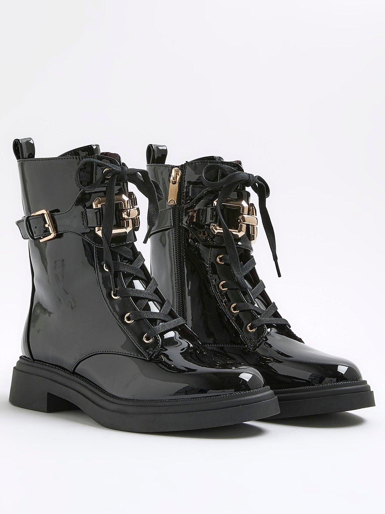  image of river-island-wide-lace-up-chunky-boot-black