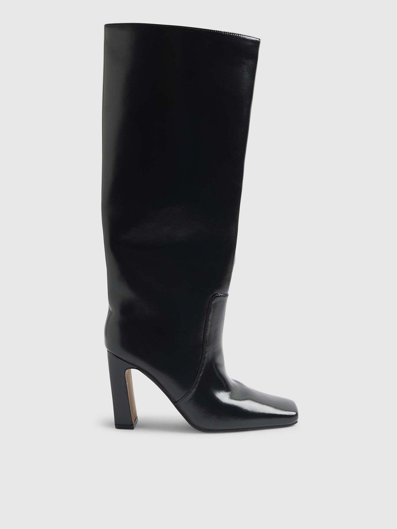 Image 2 of 6 of River Island Wide Chisel Toe High Leg Boot - Black
