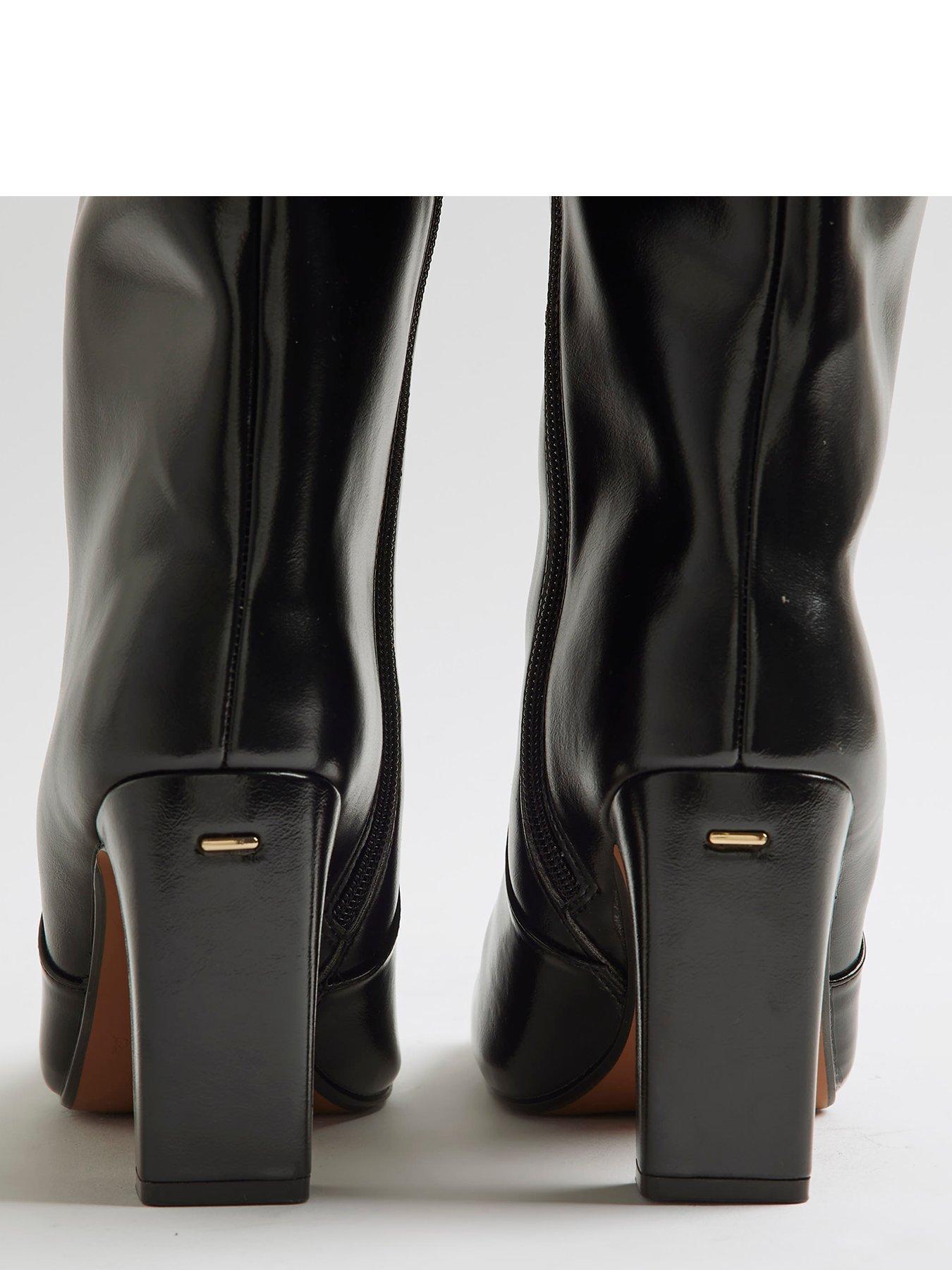 Image 6 of 6 of River Island Wide Chisel Toe High Leg Boot - Black