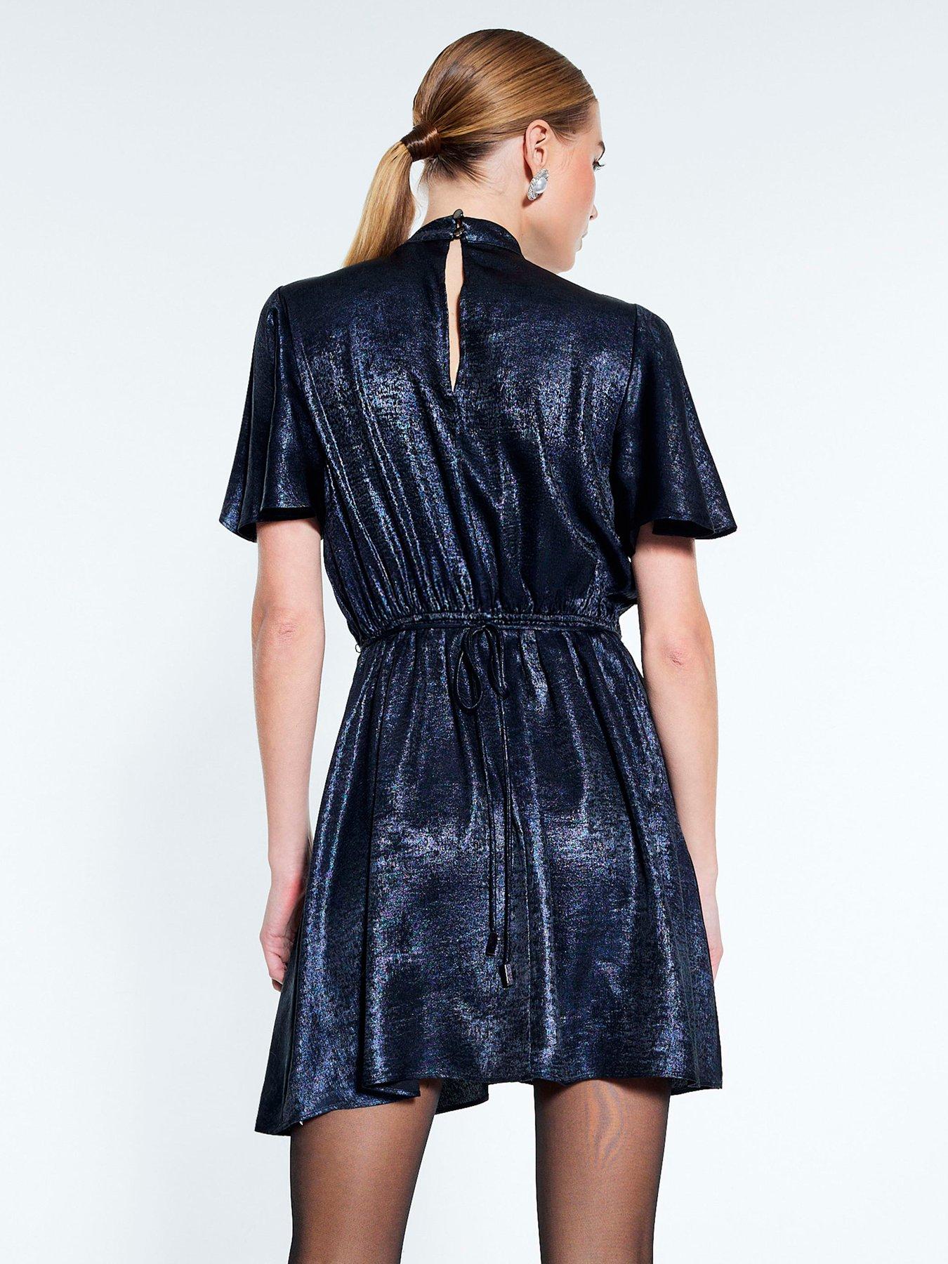 stillFront image of river-island-metallic-pussybow-flippy-mini-blue