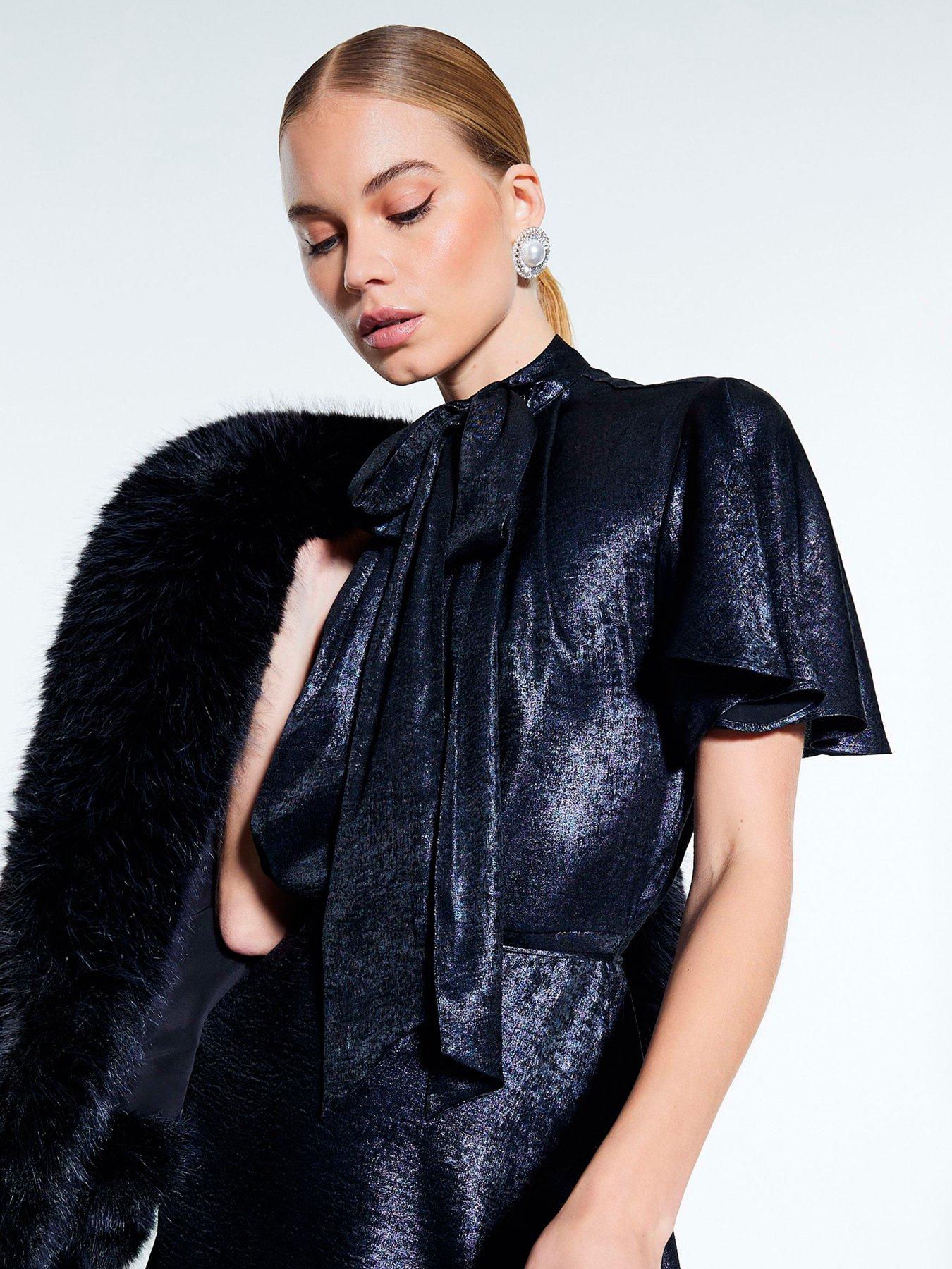  image of river-island-metallic-pussybow-flippy-mini-blue