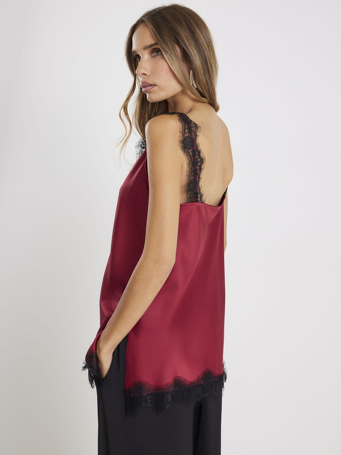  image of river-island-shot-lace-v-neck-tank-burgundy