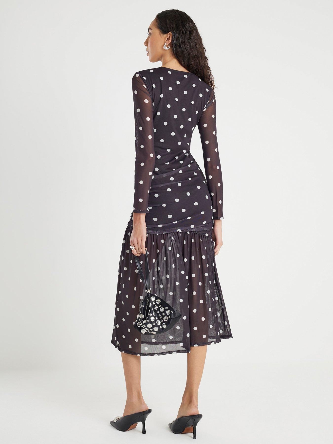 stillFront image of river-island-long-sleeve-ruched-spot-mesh-maxi-dress-black