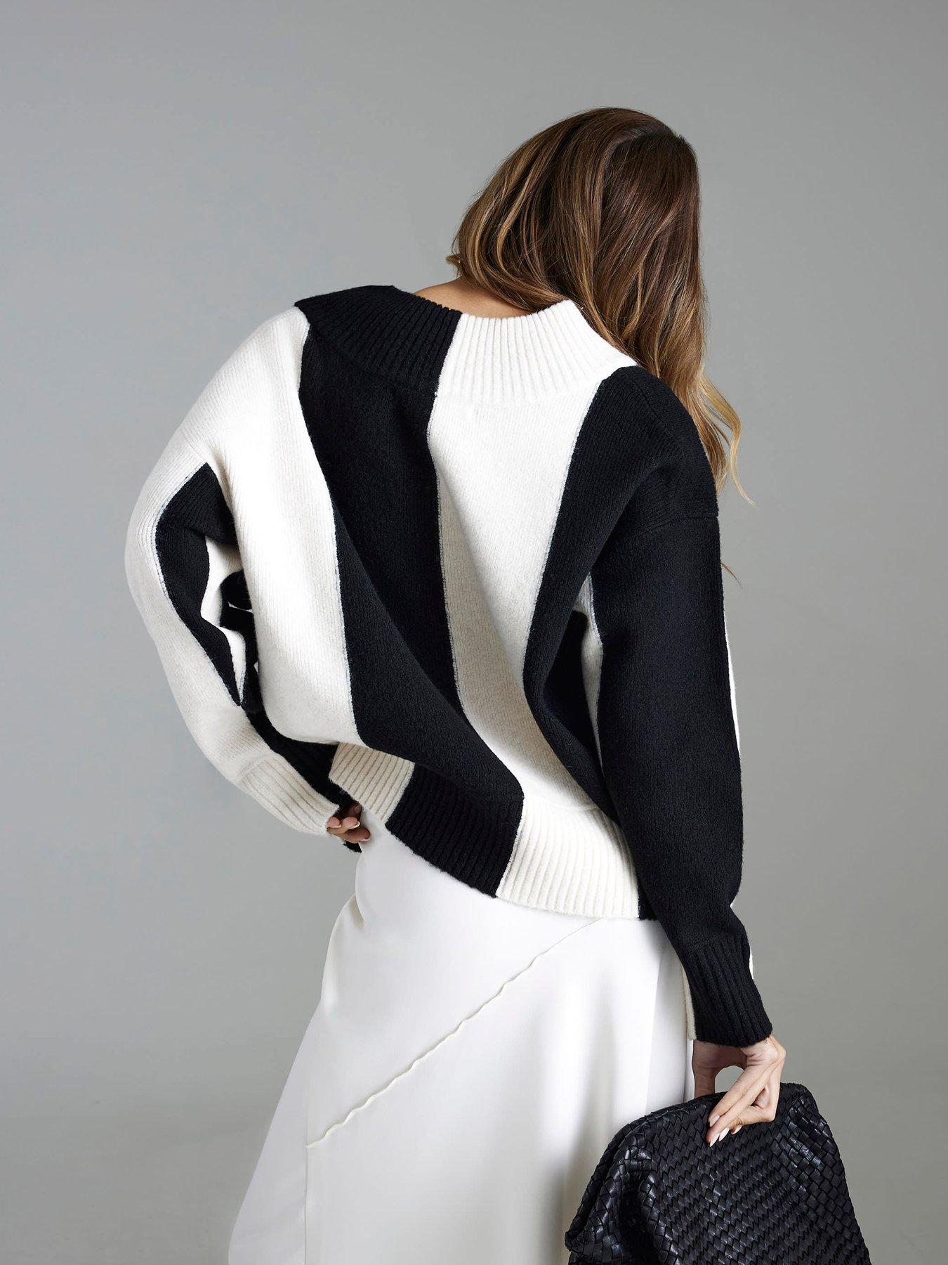  image of river-island-v-neck-stripe-jumper-blackwhite