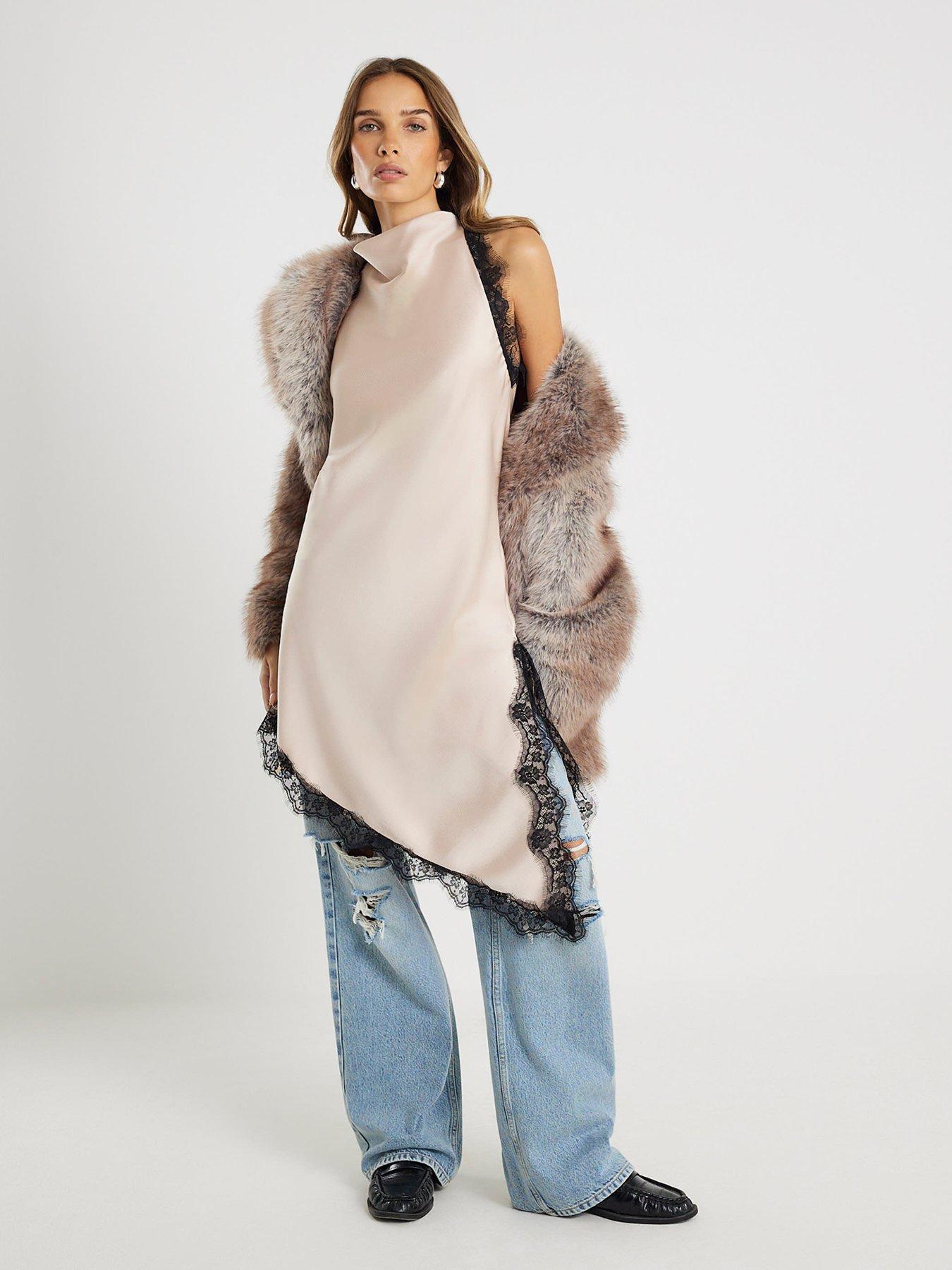 front image of river-island-longline-lace-halter-top-cream