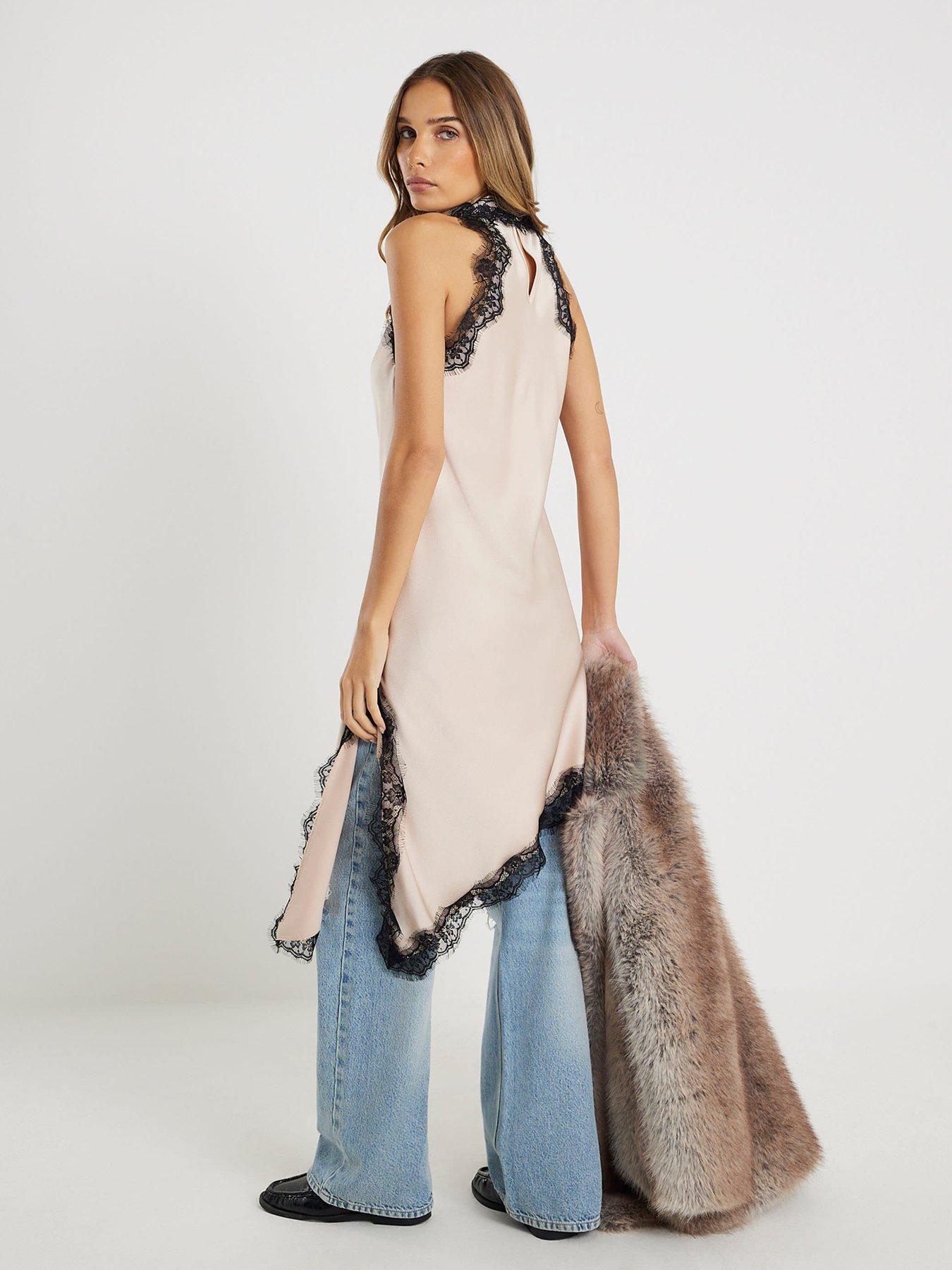  image of river-island-longline-lace-halter-top-cream