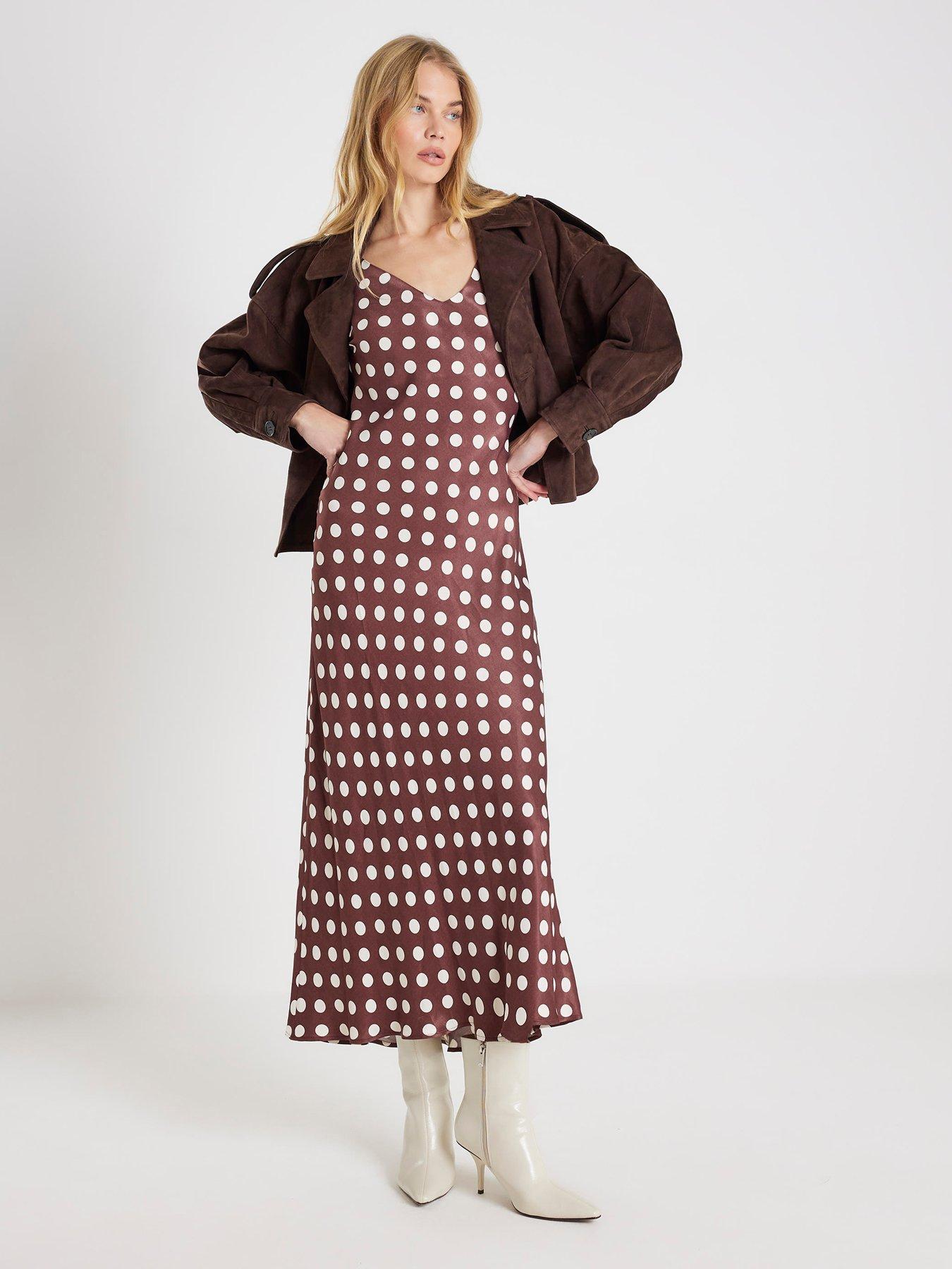  image of river-island-polka-dot-slip-dress-brown