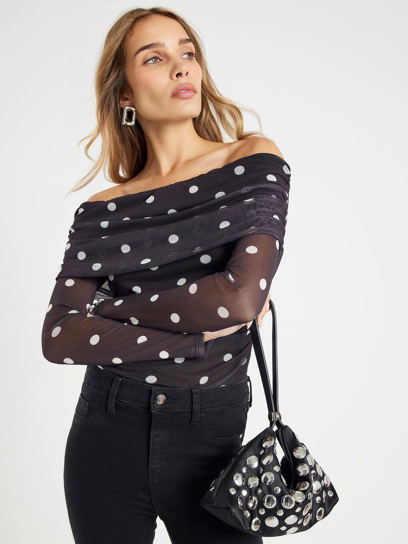 River Island Long Sleeve Bardot Spot Mesh Body
